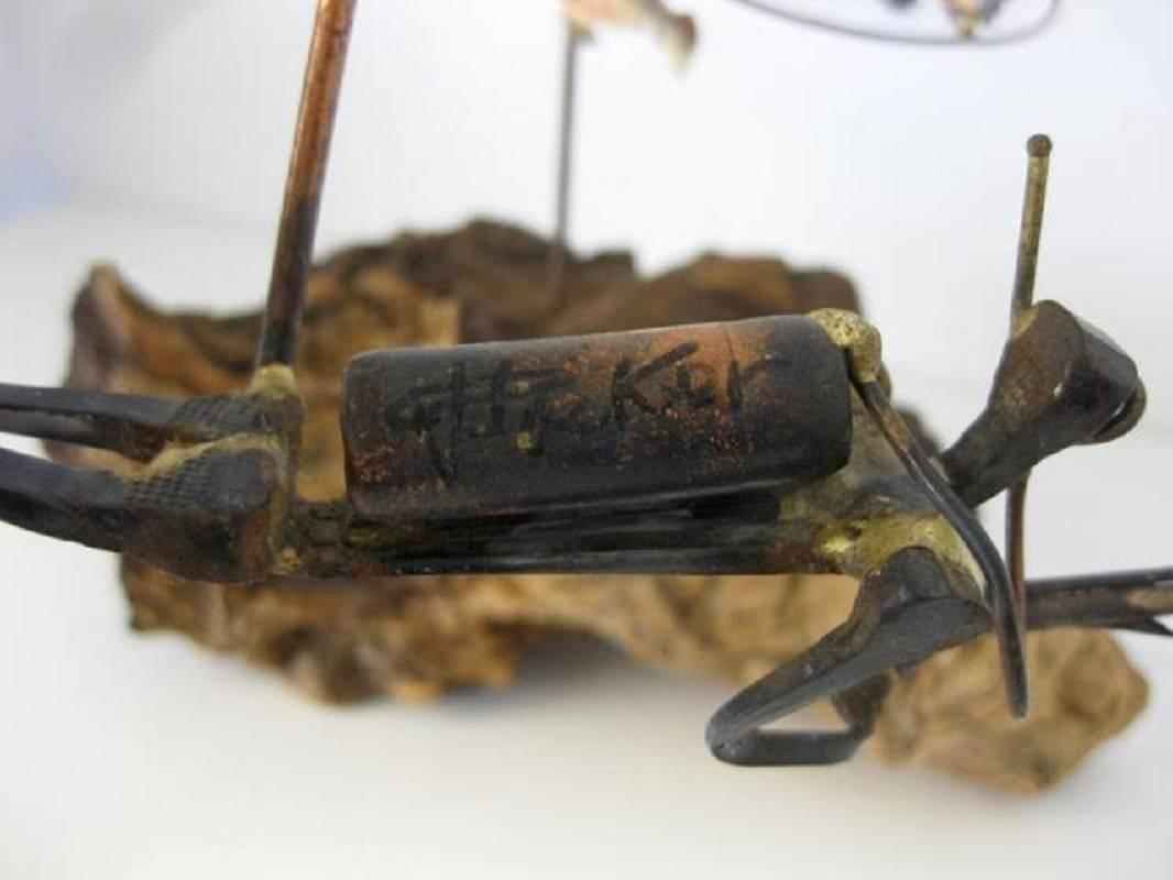 Midcentury Brutalist Metal and Wood Scuba Diver and Shark Kinetic Sculpture 5
