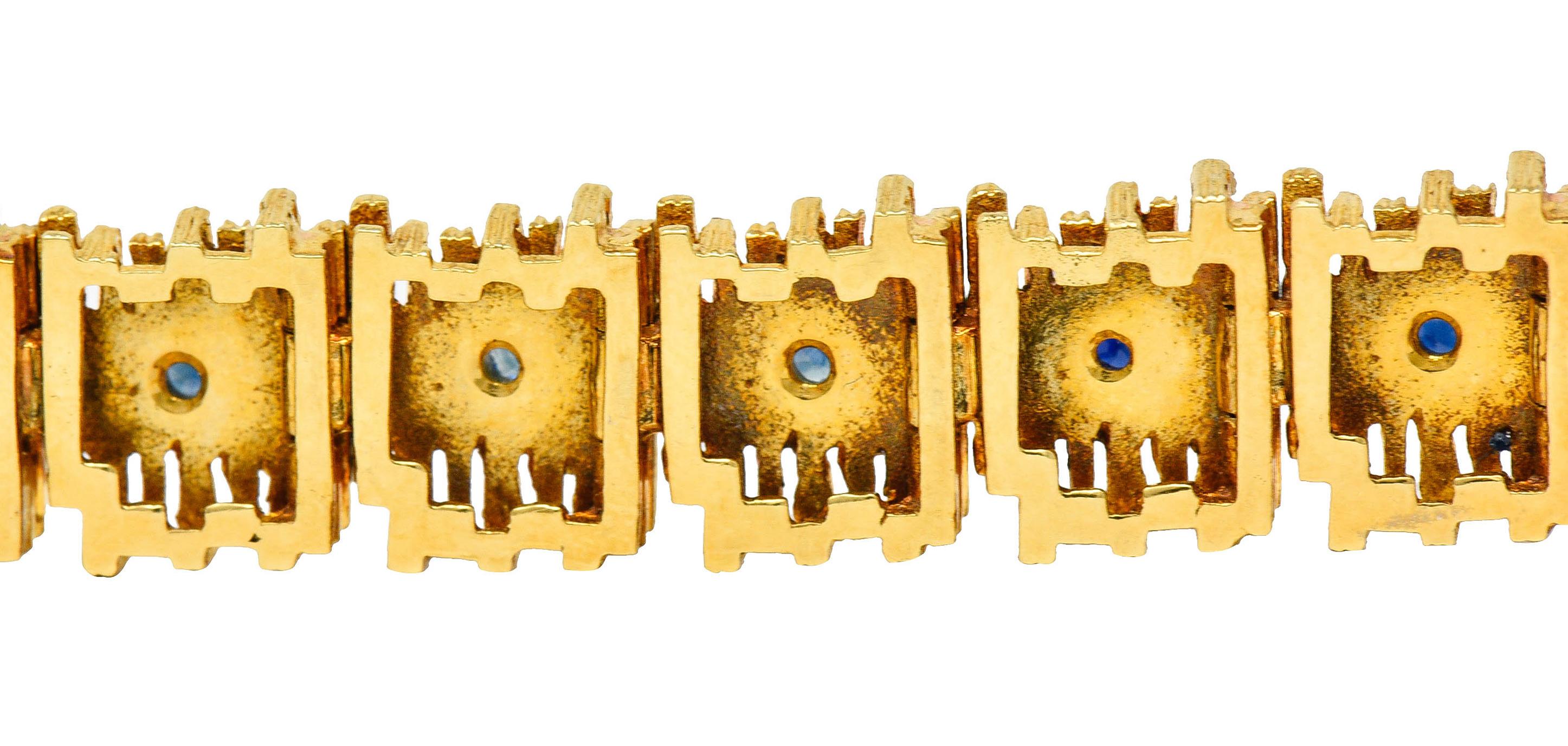 Mid-Century Brutalist 18 Karat Yellow Gold Sapphire Link Bracelet 3