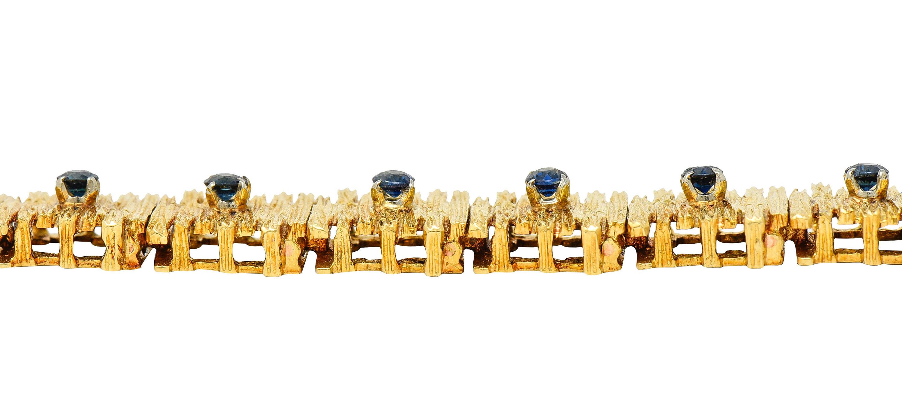 Mid-Century Brutalist 18 Karat Yellow Gold Sapphire Link Bracelet 4