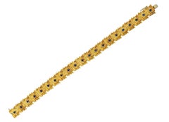 Mid-Century Brutalist 18 Karat Yellow Gold Sapphire Link Bracelet