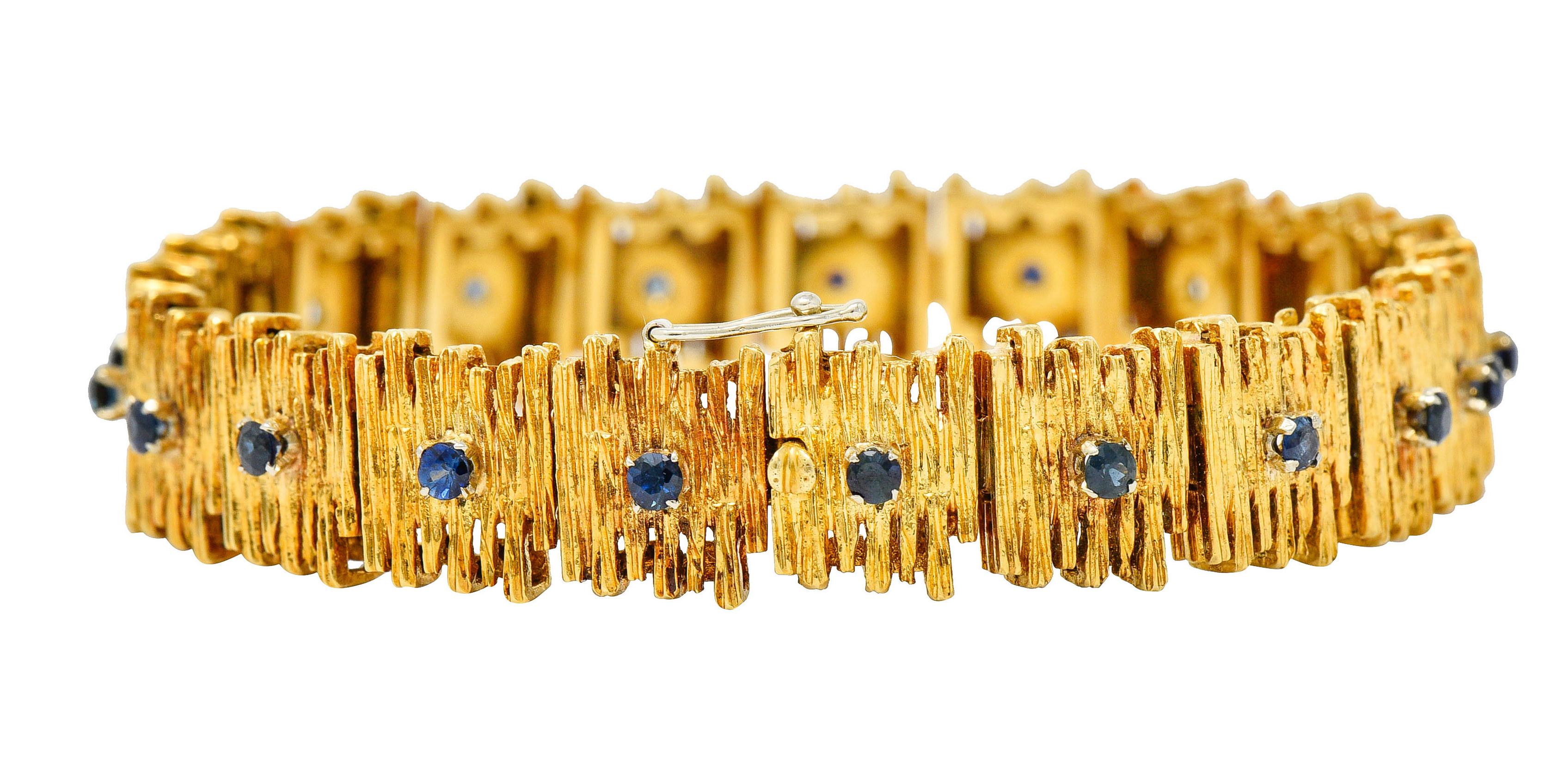 Contemporary Mid-Century Brutalist 18 Karat Yellow Gold Sapphire Link Bracelet
