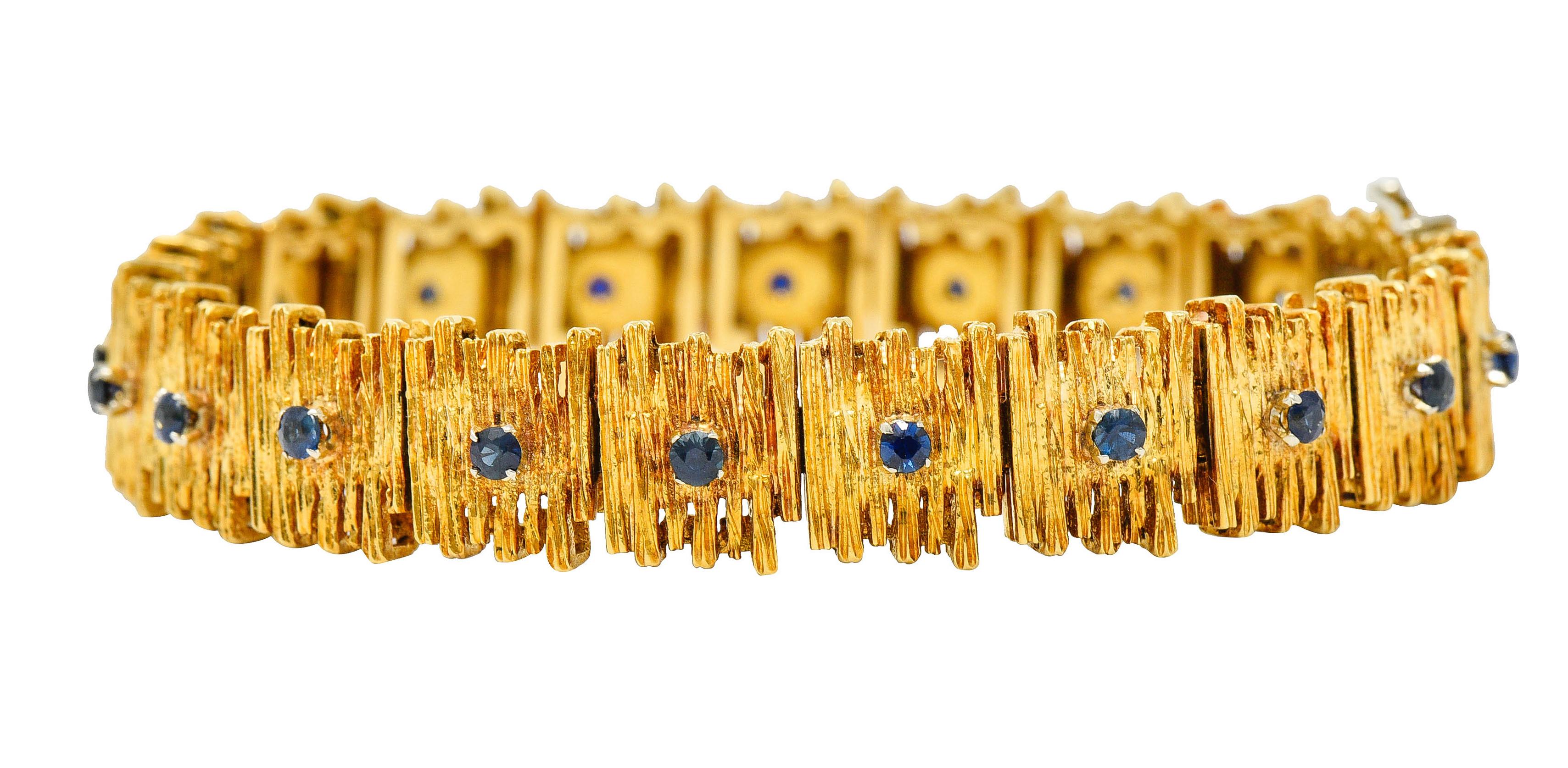 Cabochon Mid-Century Brutalist 18 Karat Yellow Gold Sapphire Link Bracelet