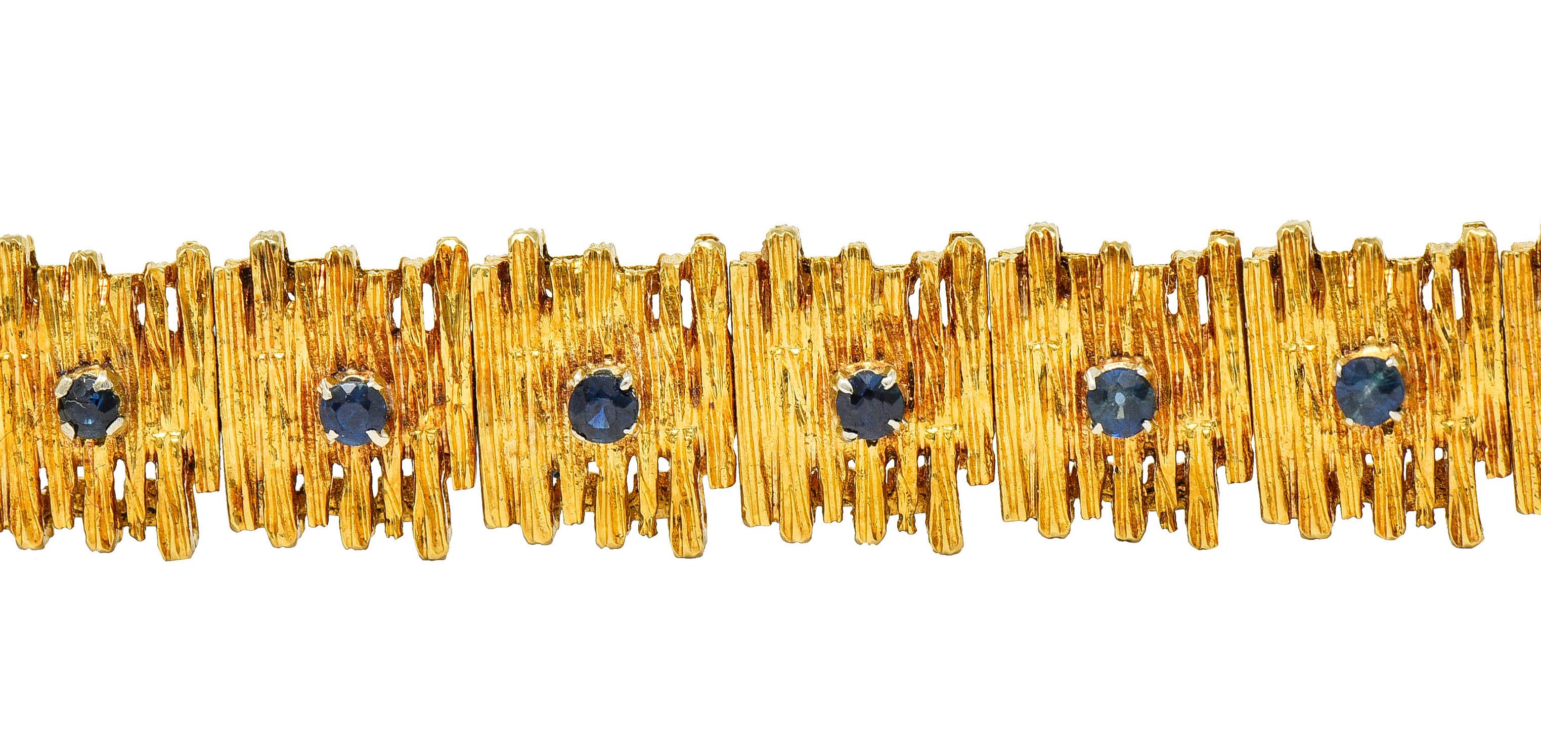 Women's or Men's Mid-Century Brutalist 18 Karat Yellow Gold Sapphire Link Bracelet