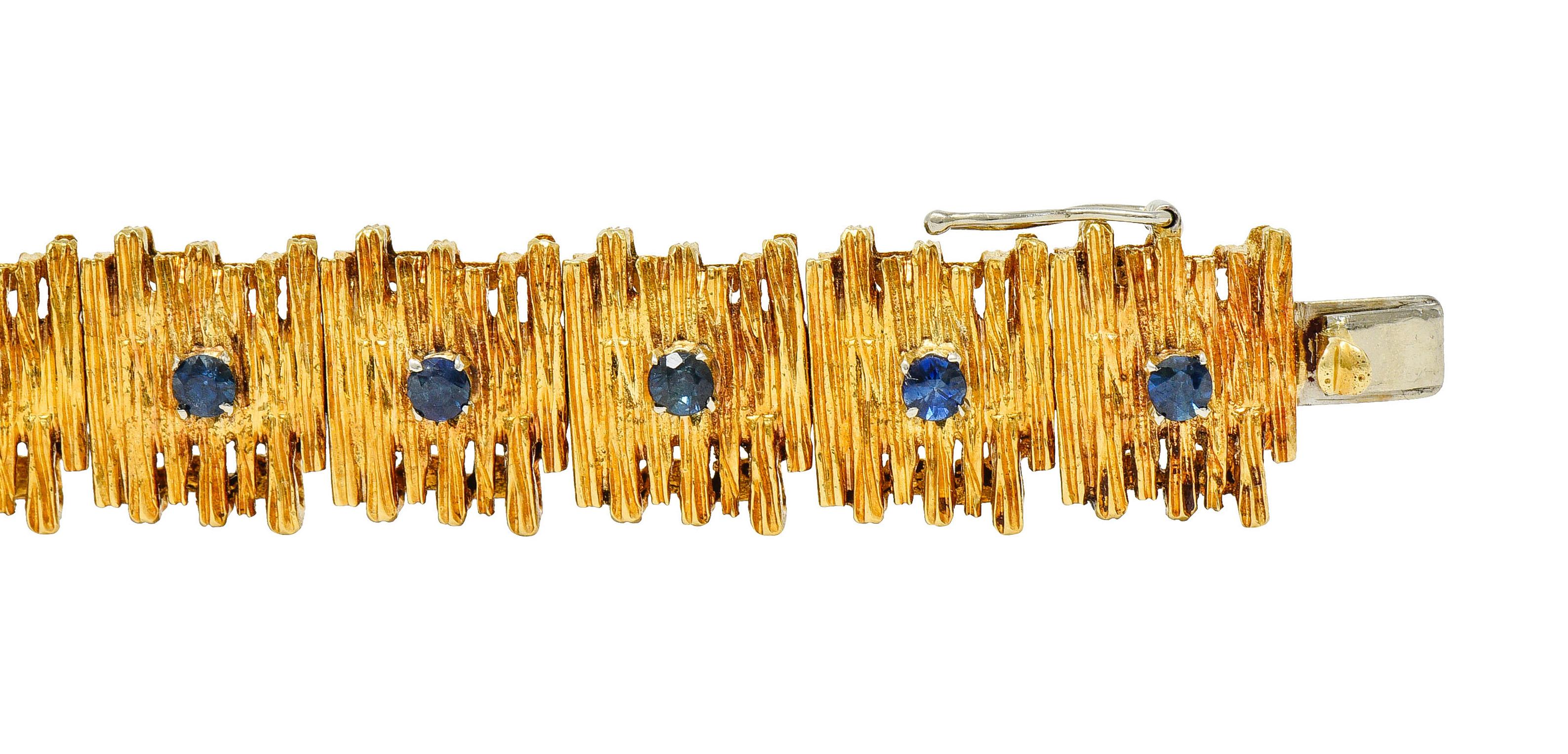 Mid-Century Brutalist 18 Karat Yellow Gold Sapphire Link Bracelet 1