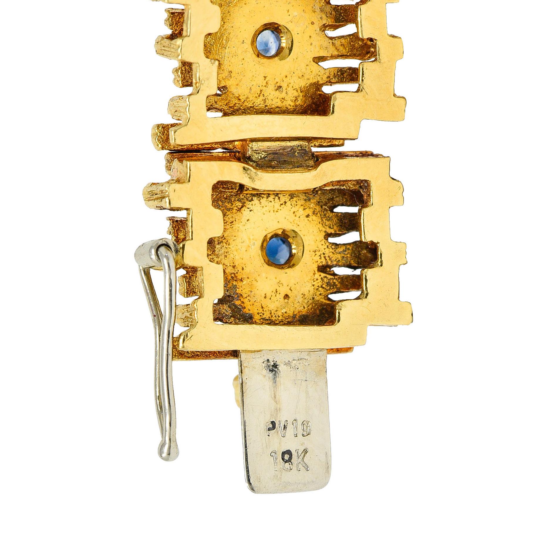 Mid-Century Brutalist 18 Karat Yellow Gold Sapphire Link Bracelet 2