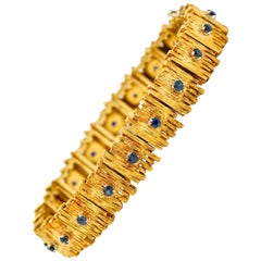 Mid-Century Brutalist 18 Karat Yellow Gold Sapphire Link Bracelet