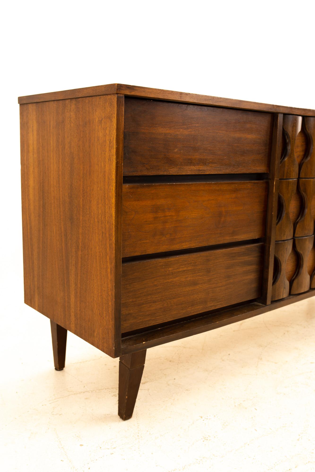 Late 20th Century Midcentury Brutalist 9-Drawer Lowboy Dresser