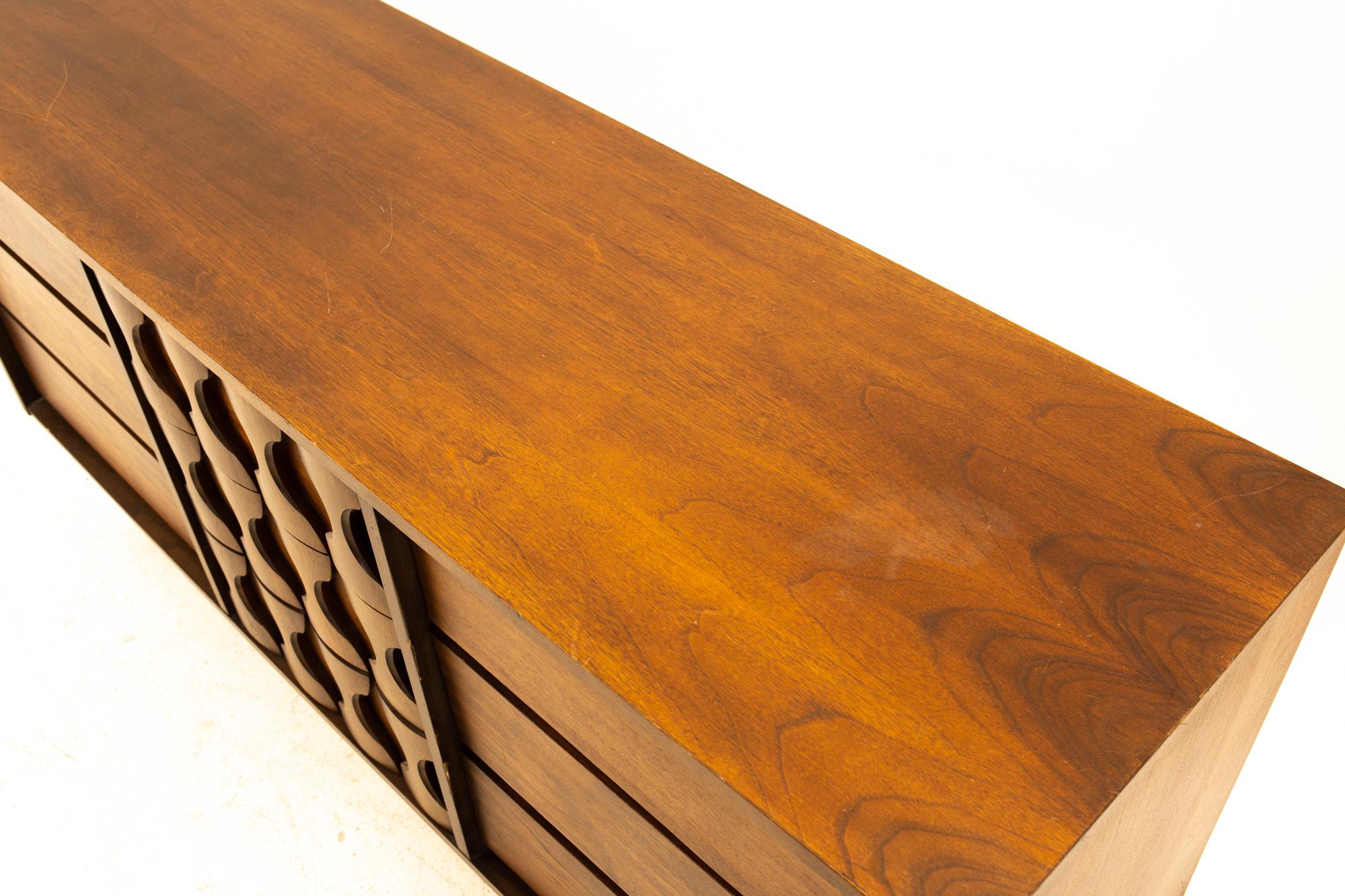 Midcentury Brutalist 9-Drawer Lowboy Dresser 1