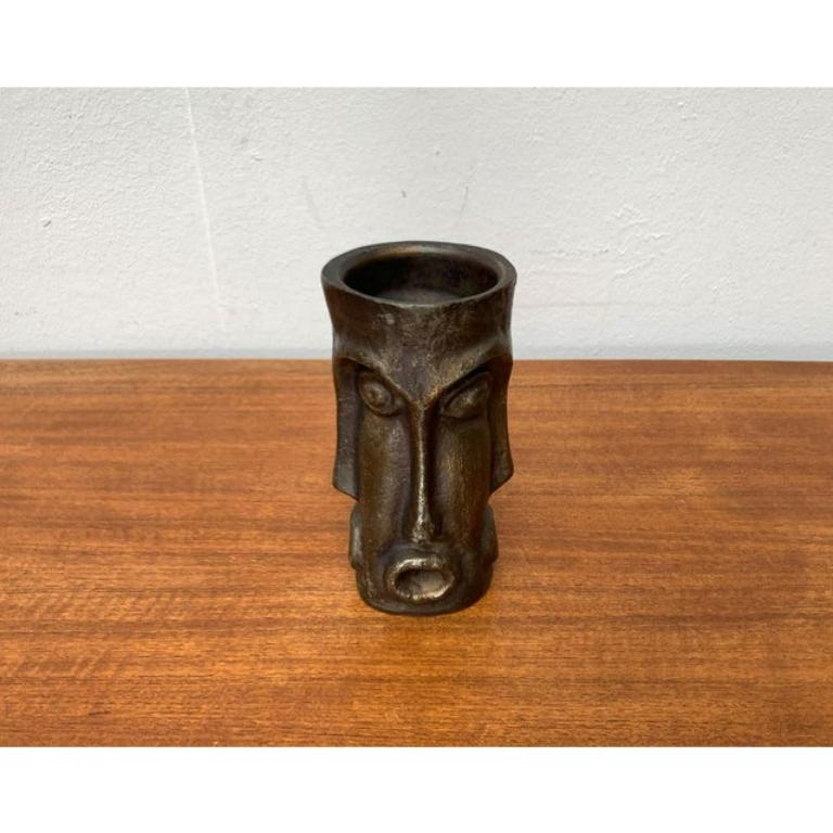 Mid-Century Brutalist Abstract Bronze Face Vase For Sale 5