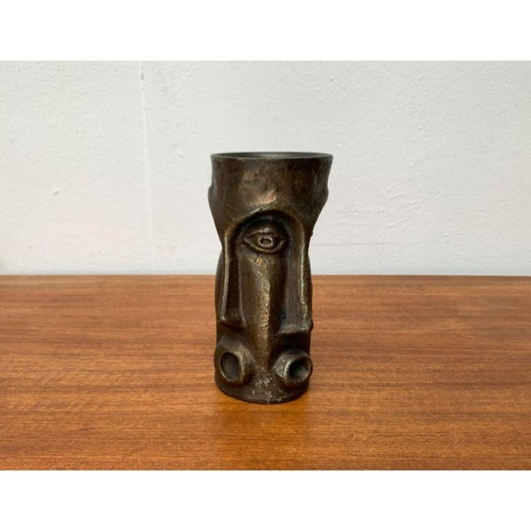 Mid-Century Brutalist Abstract Bronze Face Vase For Sale 7