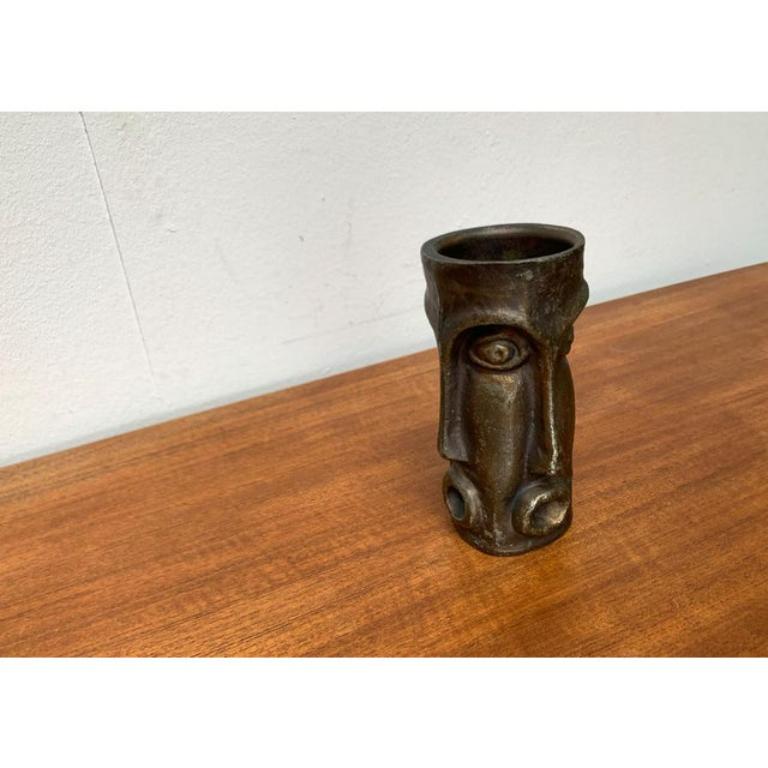 Mid-Century Brutalist Abstract Bronze Face Vase In Excellent Condition For Sale In Hamburg, DE