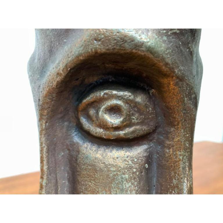 Mid-Century Brutalist Abstract Bronze Face Vase For Sale 1
