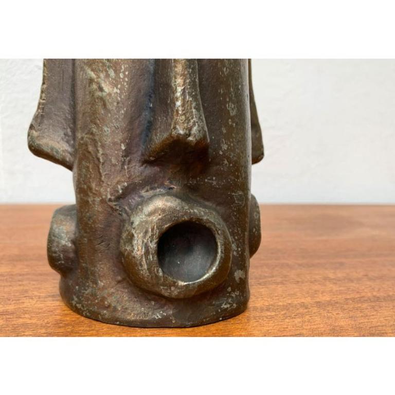 Mid-Century Brutalist Abstract Bronze Face Vase For Sale 2