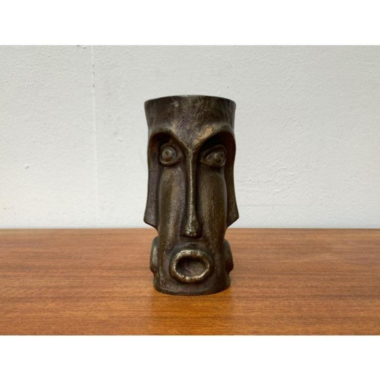 Mid-Century Brutalist Abstract Bronze Face Vase For Sale 3
