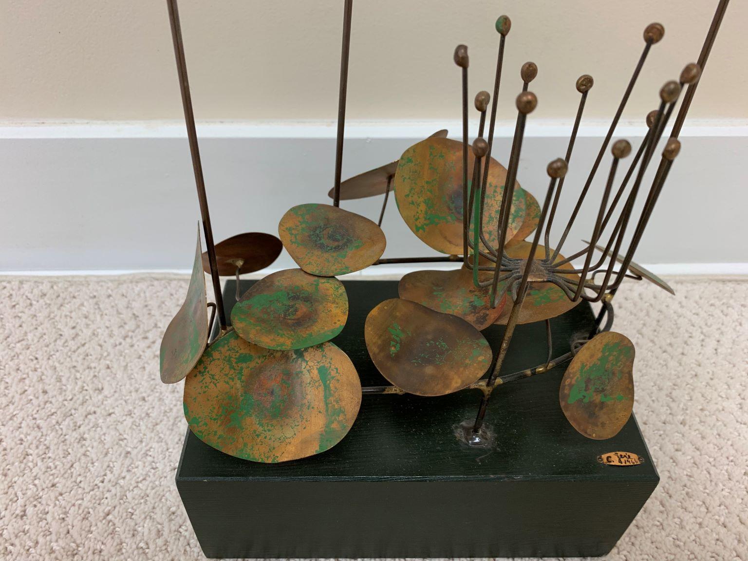American Mid Century Brutalist Abstract Curtis Jere Sculpture Signed 1966 Lily Pads
