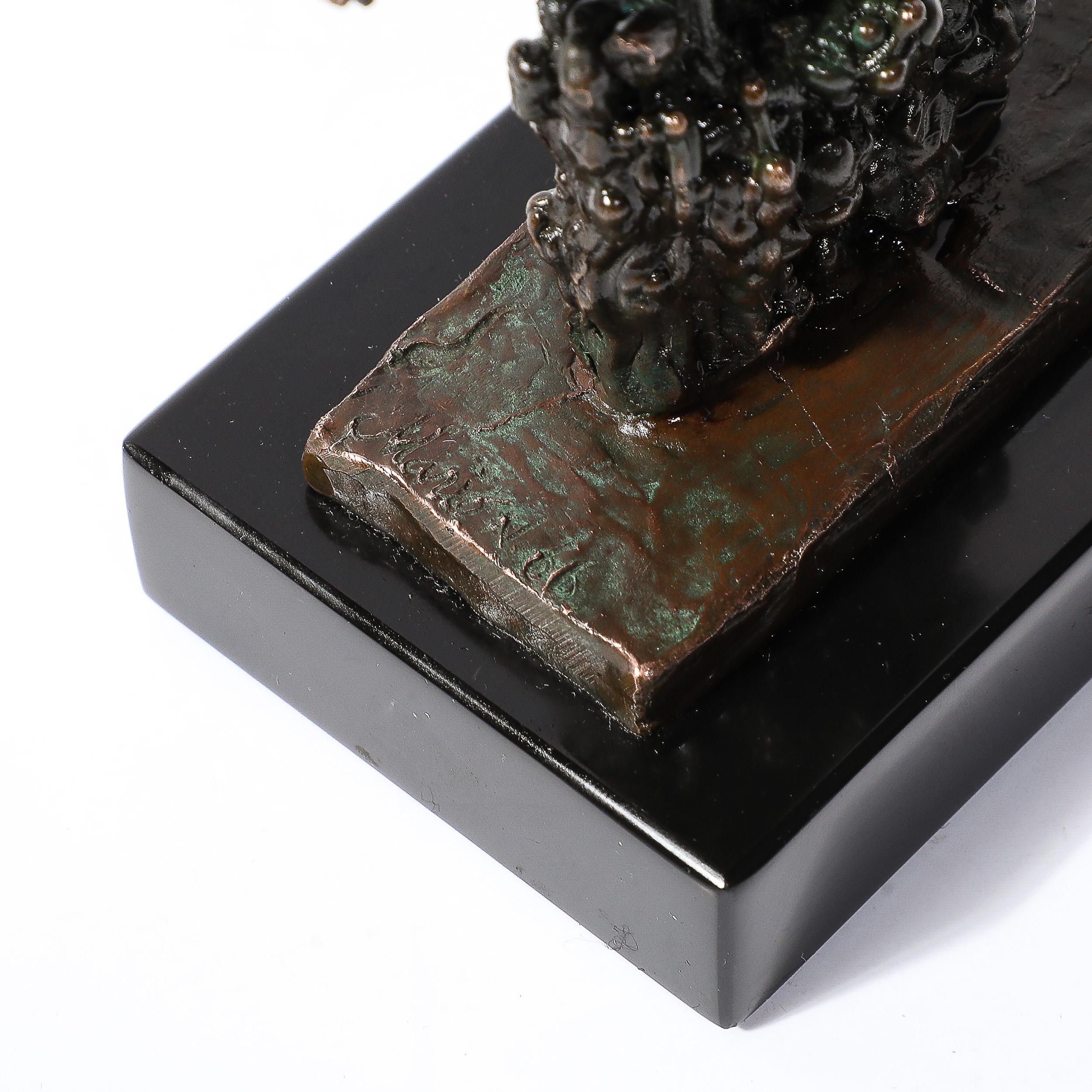 Mid-Century Brutalist Abstract Organic Bronze & Marble Sculpture signed Marion N For Sale 4