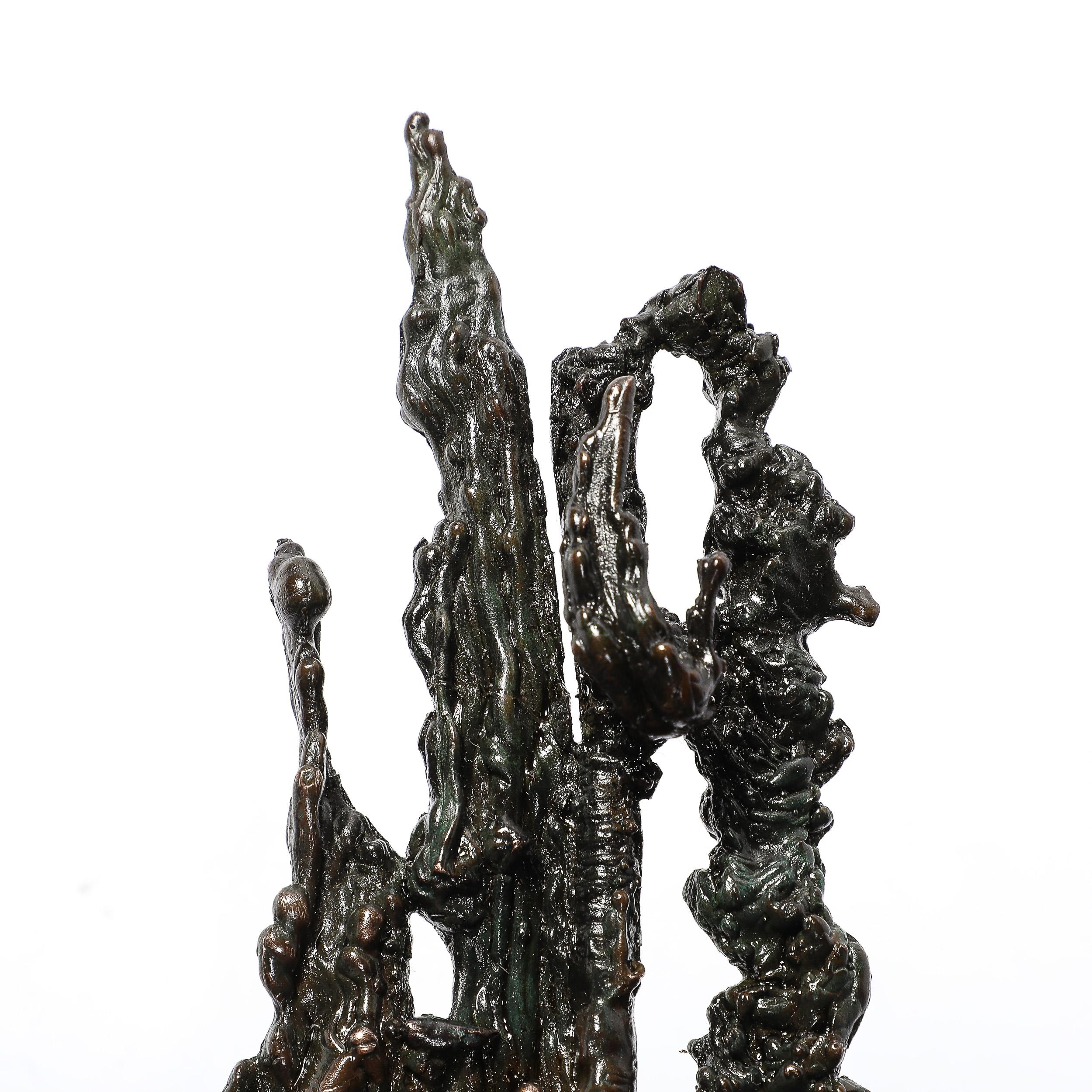 Mid-Century Brutalist Abstract Organic Bronze & Marble Sculpture signed Marion N For Sale 5
