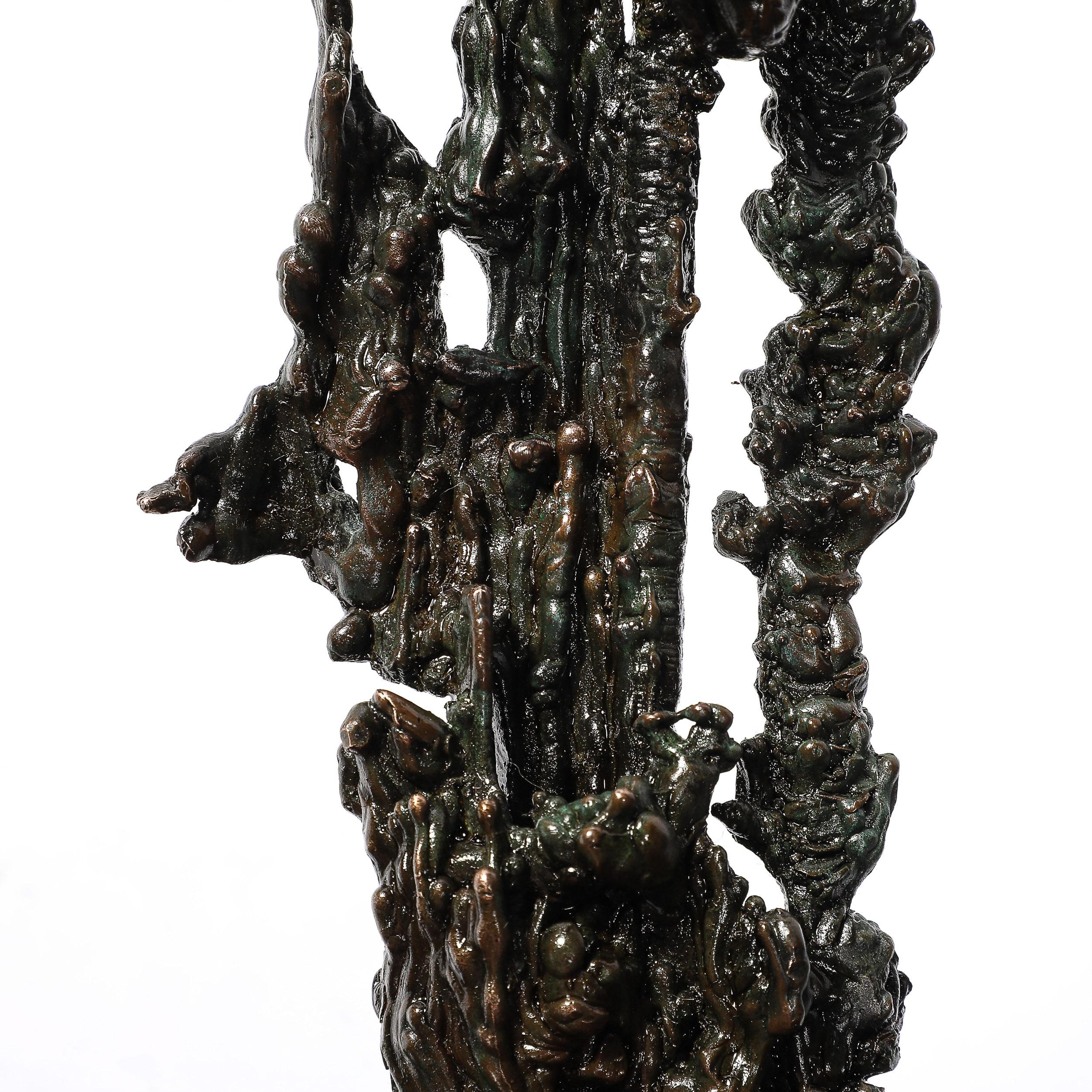 Mid-Century Brutalist Abstract Organic Bronze & Marble Sculpture signed Marion N For Sale 6