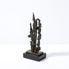 Mid-Century Brutalist Abstract Organic Bronze & Marble Sculpture signed Marion N