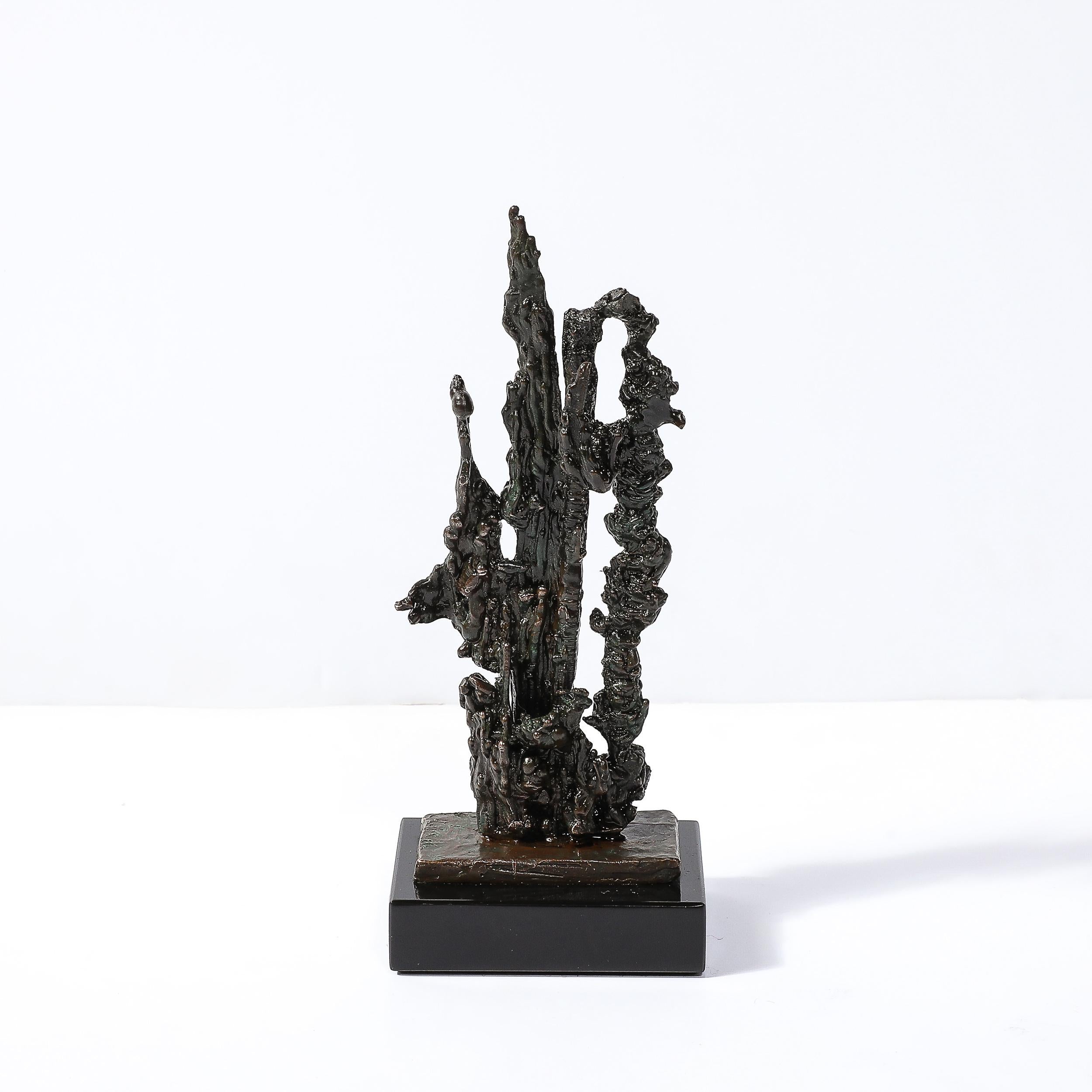 Mid-Century Modern Mid-Century Brutalist Abstract Organic Bronze & Marble Sculpture signed Marion N For Sale
