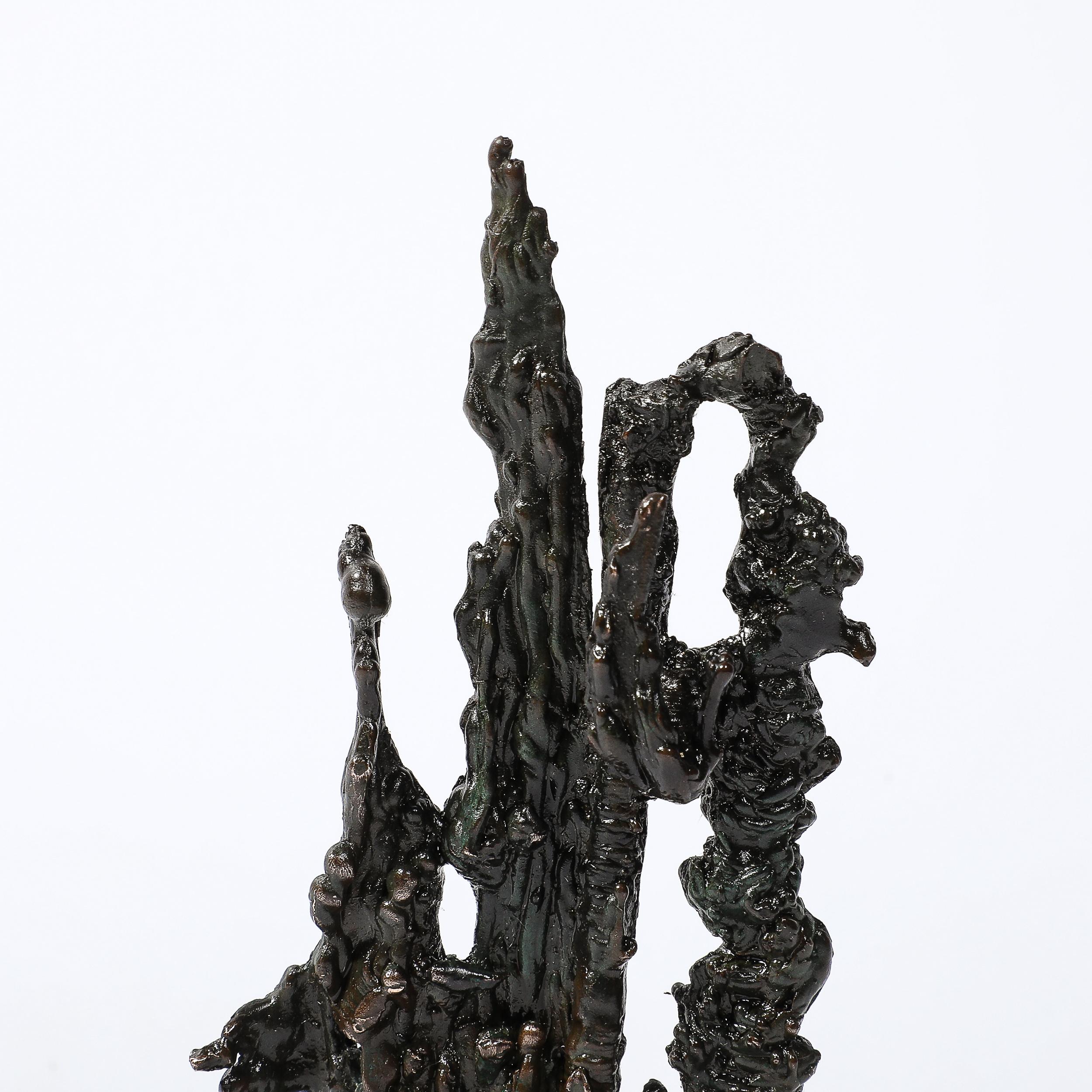 American Mid-Century Brutalist Abstract Organic Bronze & Marble Sculpture signed Marion N For Sale