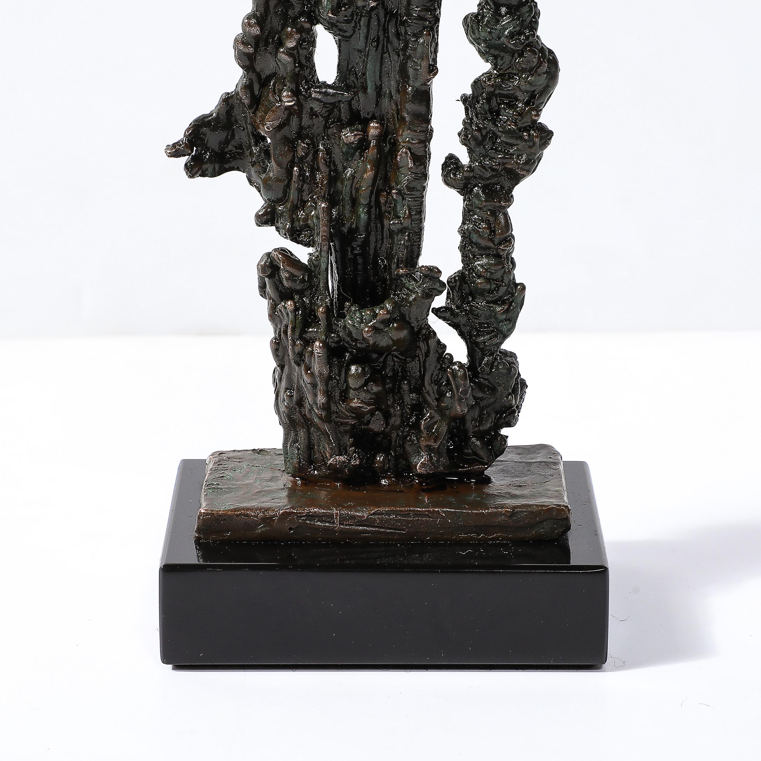 Mid-Century Brutalist Abstract Organic Bronze & Marble Sculpture signed Marion N In Excellent Condition For Sale In New York, NY