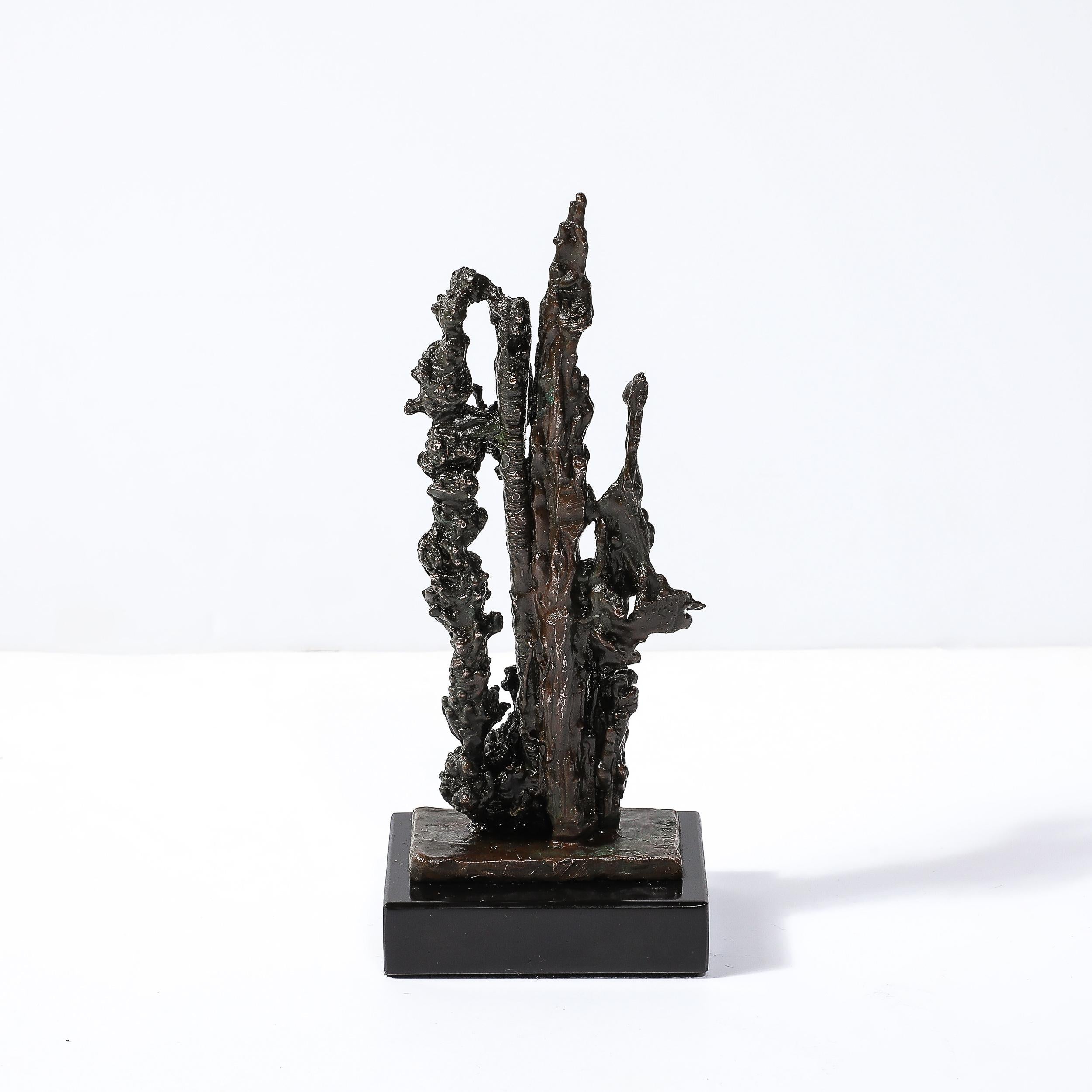 Mid-Century Brutalist Abstract Organic Bronze & Marble Sculpture signed Marion N For Sale 1