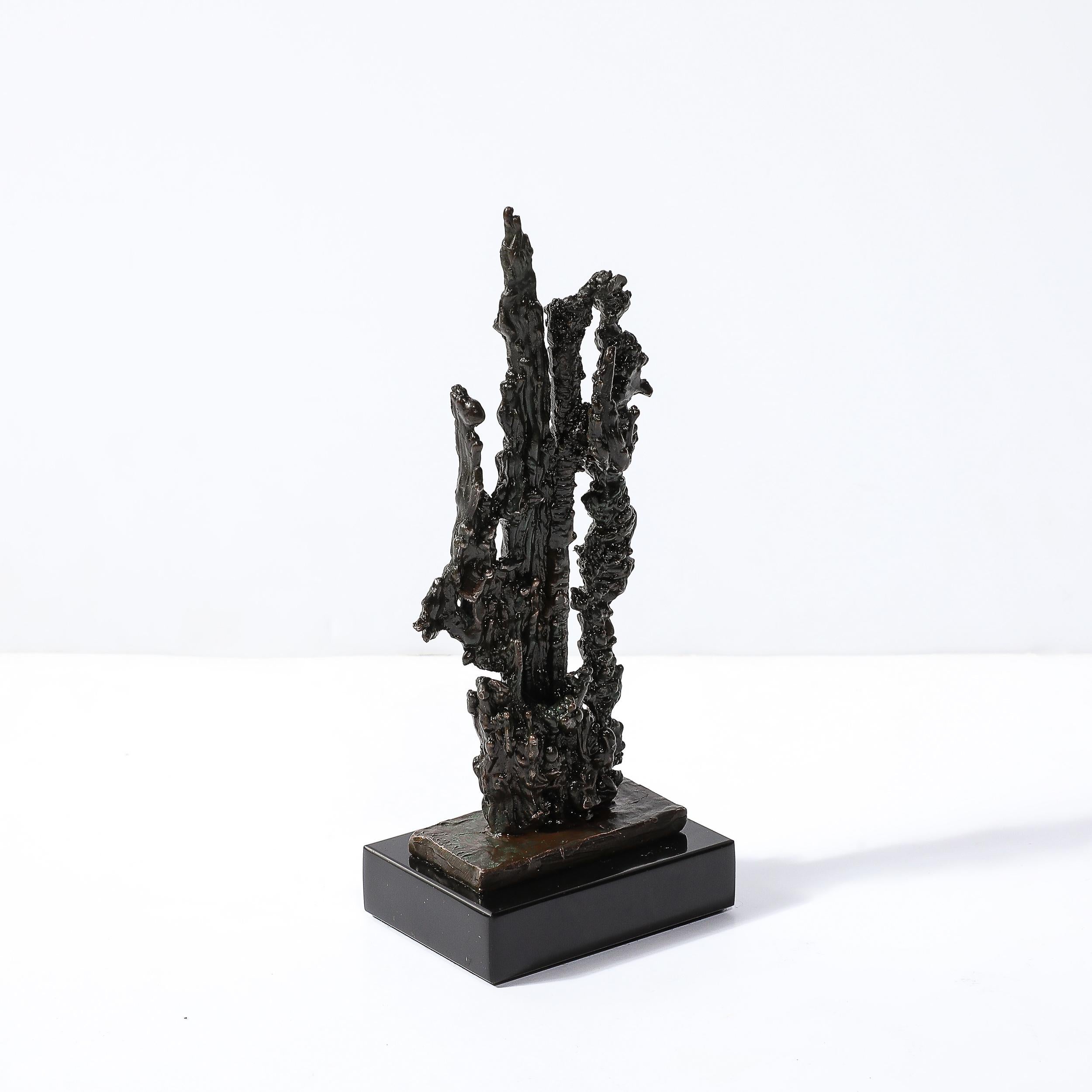 Mid-Century Brutalist Abstract Organic Bronze & Marble Sculpture signed Marion N For Sale 3