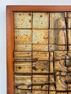 Mid-century Brutalist Abstract Studio Ceramic Wall Sculpture Art Tiles