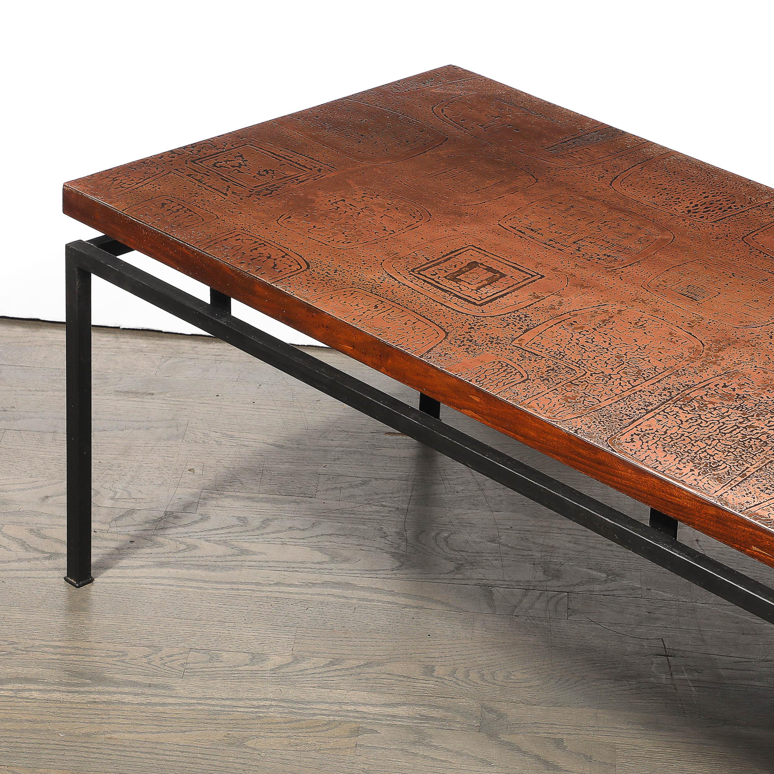 Mid-Century Brutalist Abstract Textural Copper Cocktail Table w/ Black Supports For Sale 5