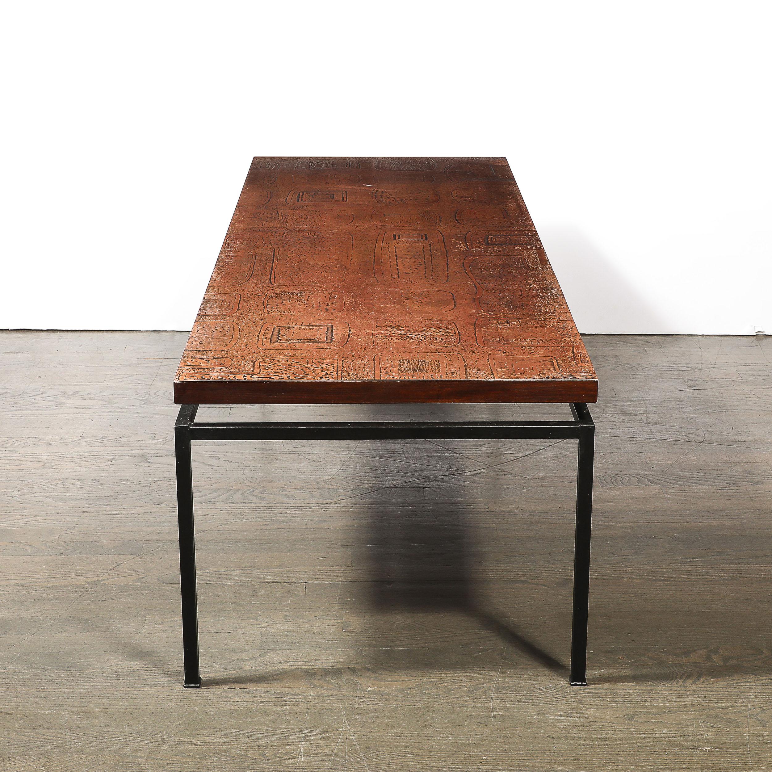 Mid-Century Brutalist Abstract Textural Copper Cocktail Table w/ Black Supports For Sale 6