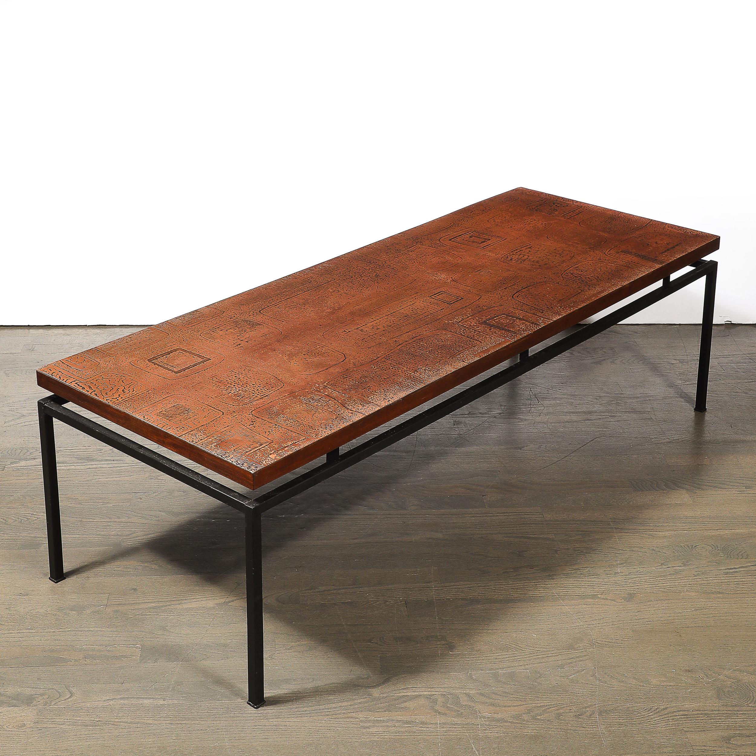Mid-Century Brutalist Abstract Textural Copper Cocktail Table w/ Black Supports For Sale 8