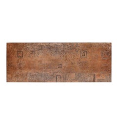 Mid-Century Brutalist Abstract Textural Copper Cocktail Table w/ Black Supports