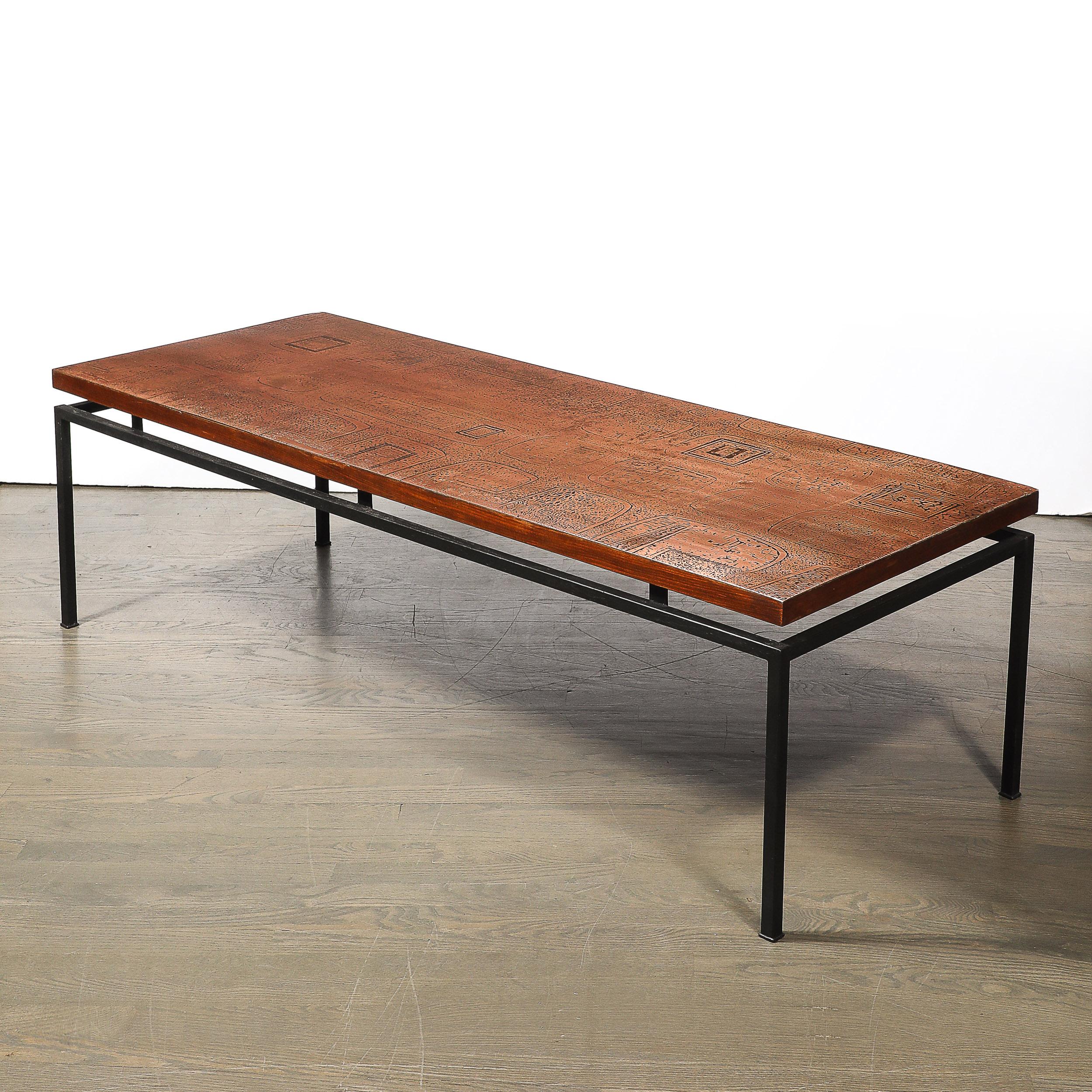 Mid-Century Modern Mid-Century Brutalist Abstract Textural Copper Cocktail Table w/ Black Supports For Sale