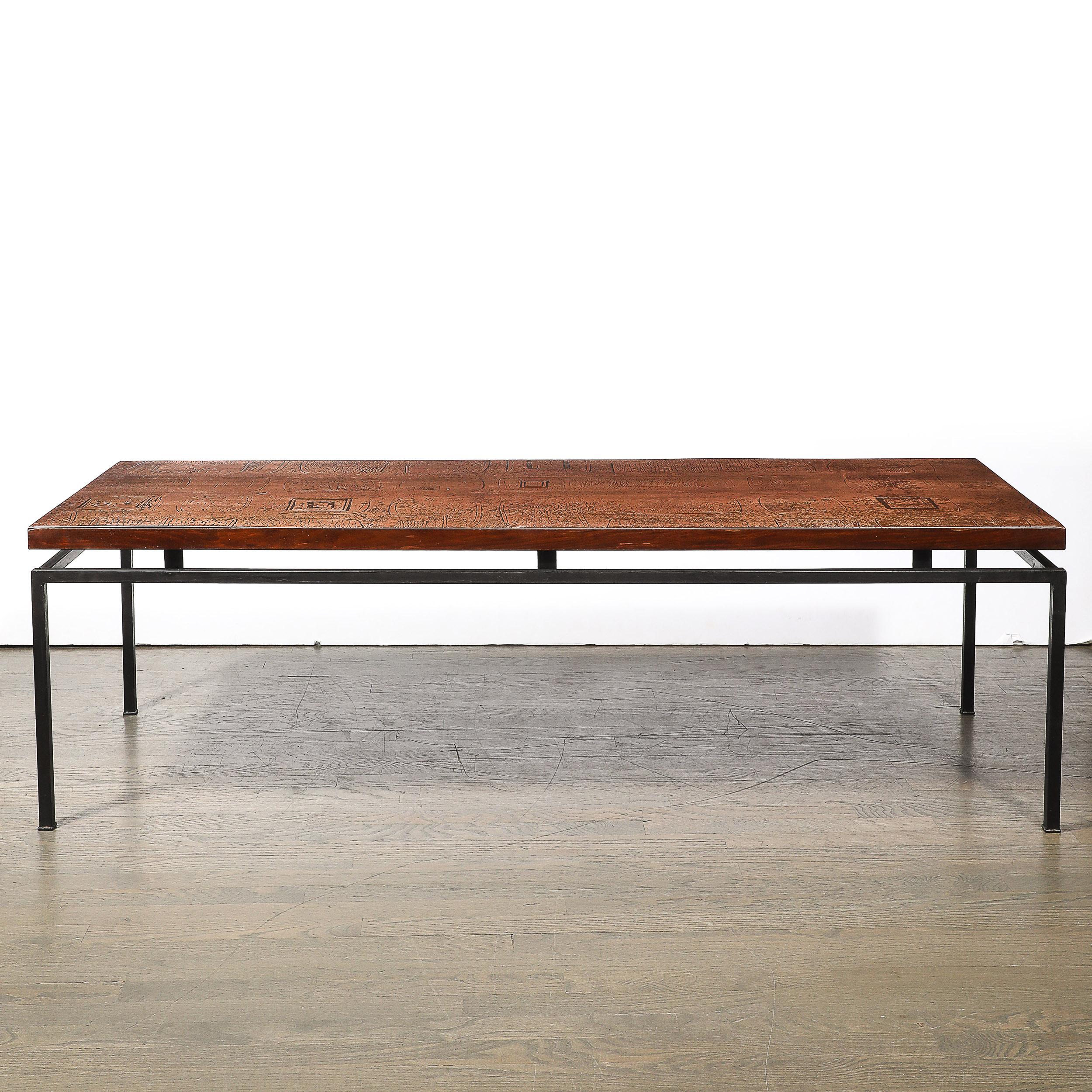 Mid-Century Brutalist Abstract Textural Copper Cocktail Table w/ Black Supports For Sale 1