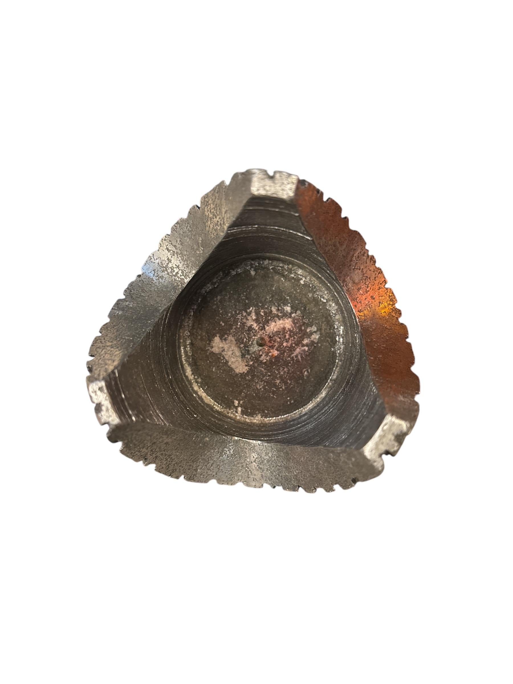 Mid-Century Modern Mid-Century Brutalist Aluminum and Glass Candle Holder For Sale