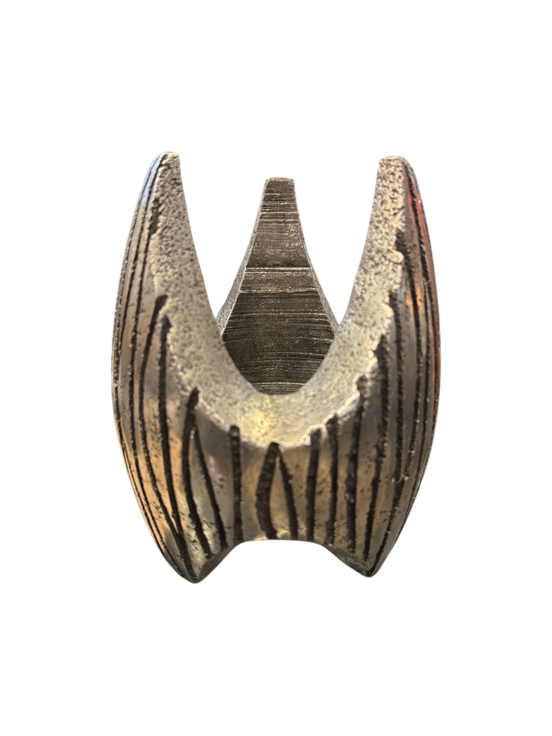 American Mid-Century Brutalist Aluminum and Glass Candle Holder For Sale