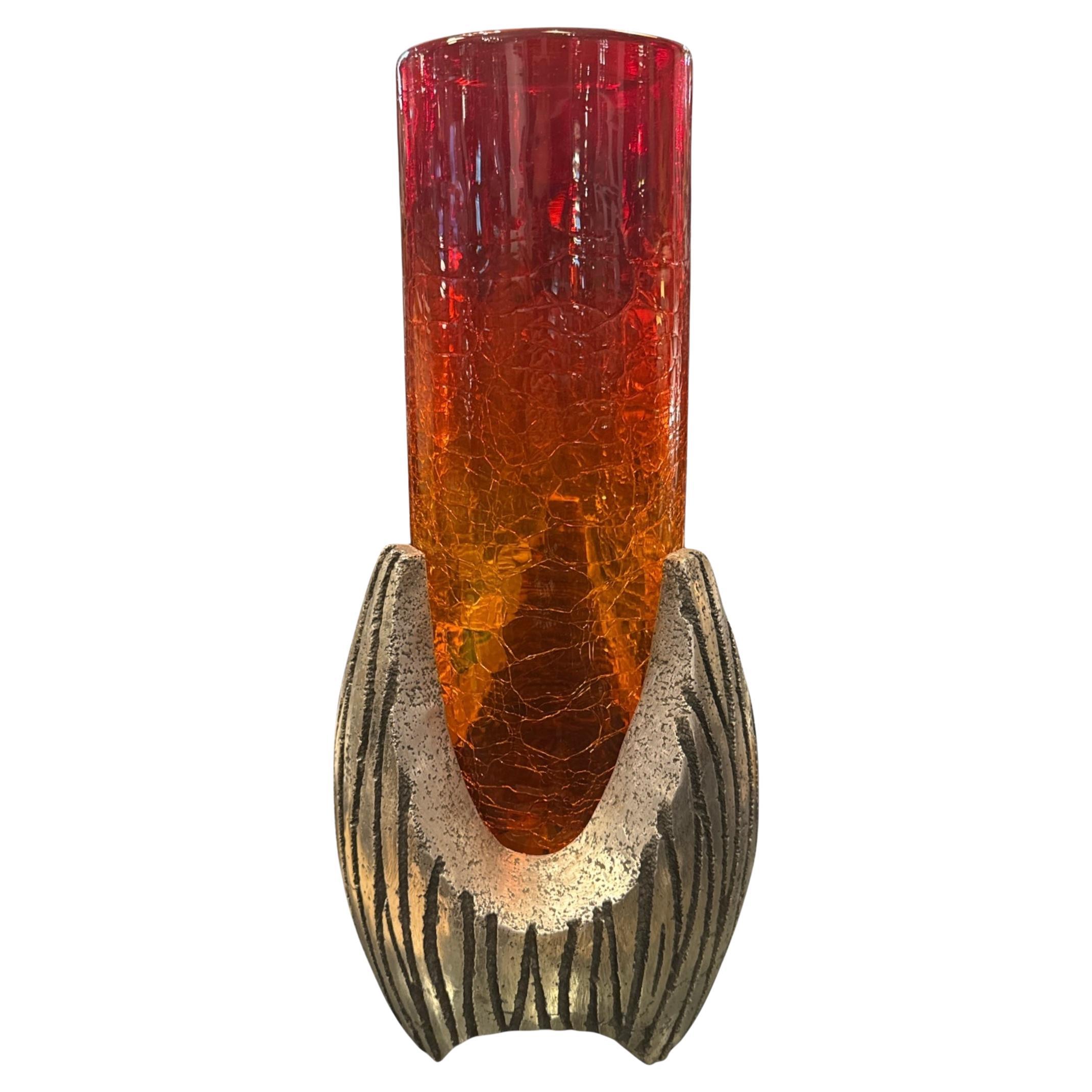 Mid-Century Brutalist Aluminum and Glass Candle Holder