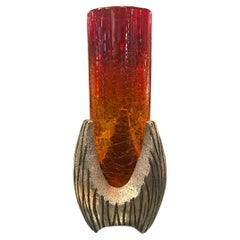 Bougeoir en aluminium et verre de style brutaliste du milieu du siècle