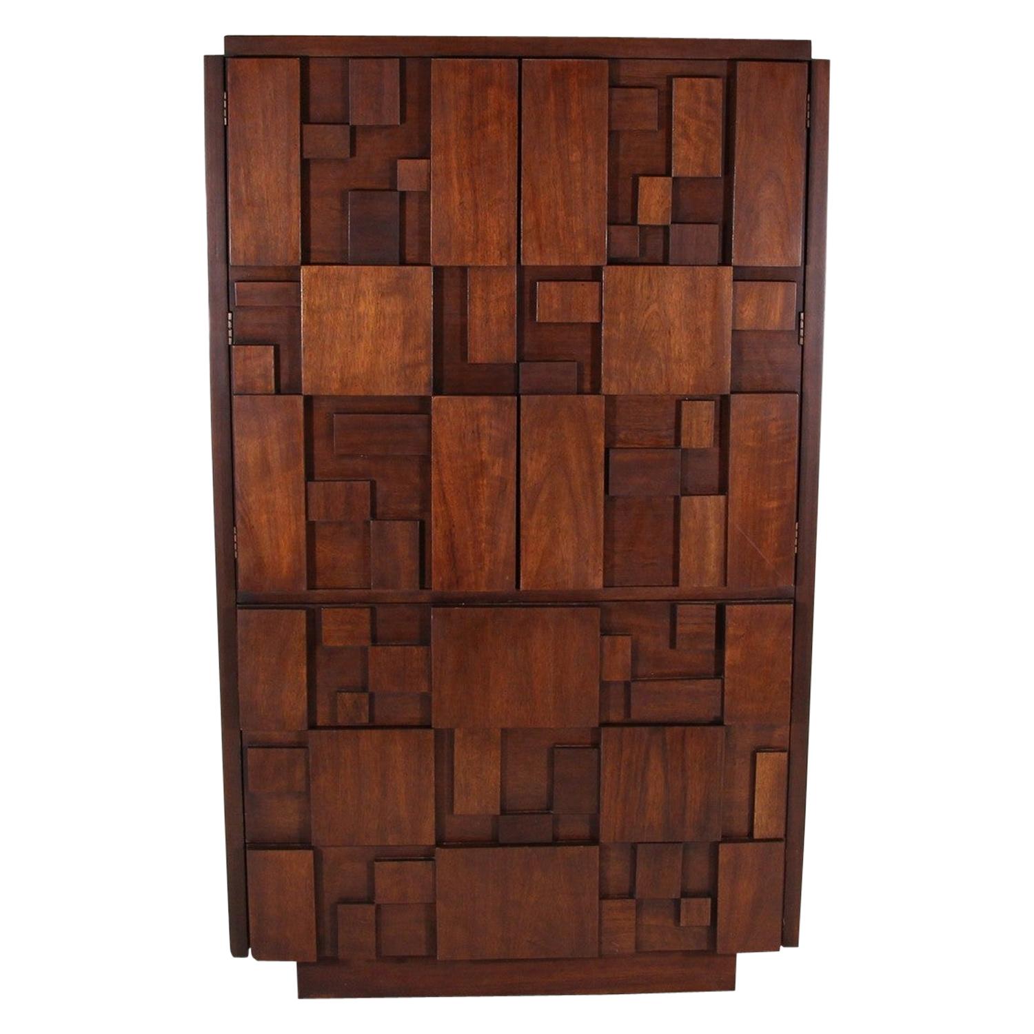 Midcentury Brutalist Armoire by Lane For Sale