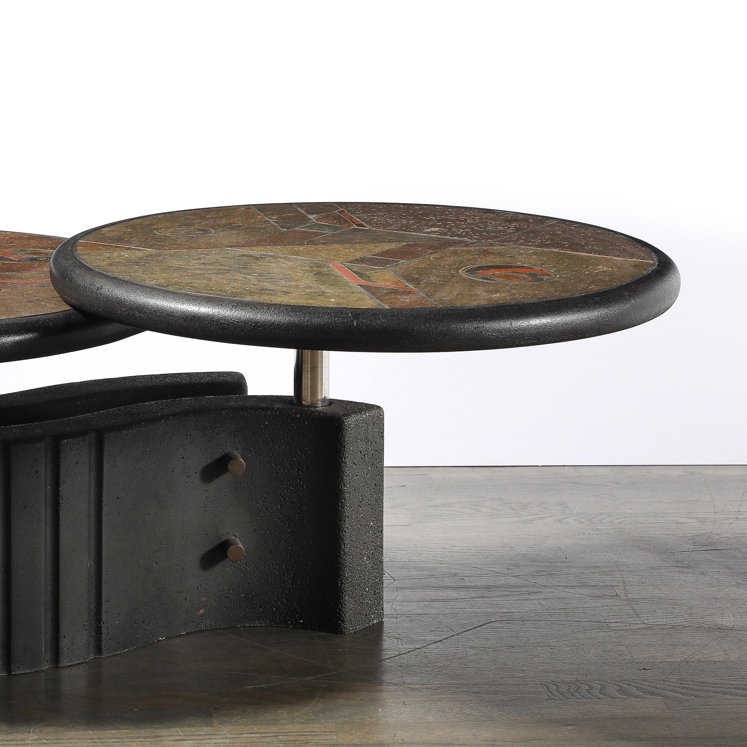 Table de cocktail articulée en pierre et métal du milieu du siècle brutal par Paul Kingma en vente 4