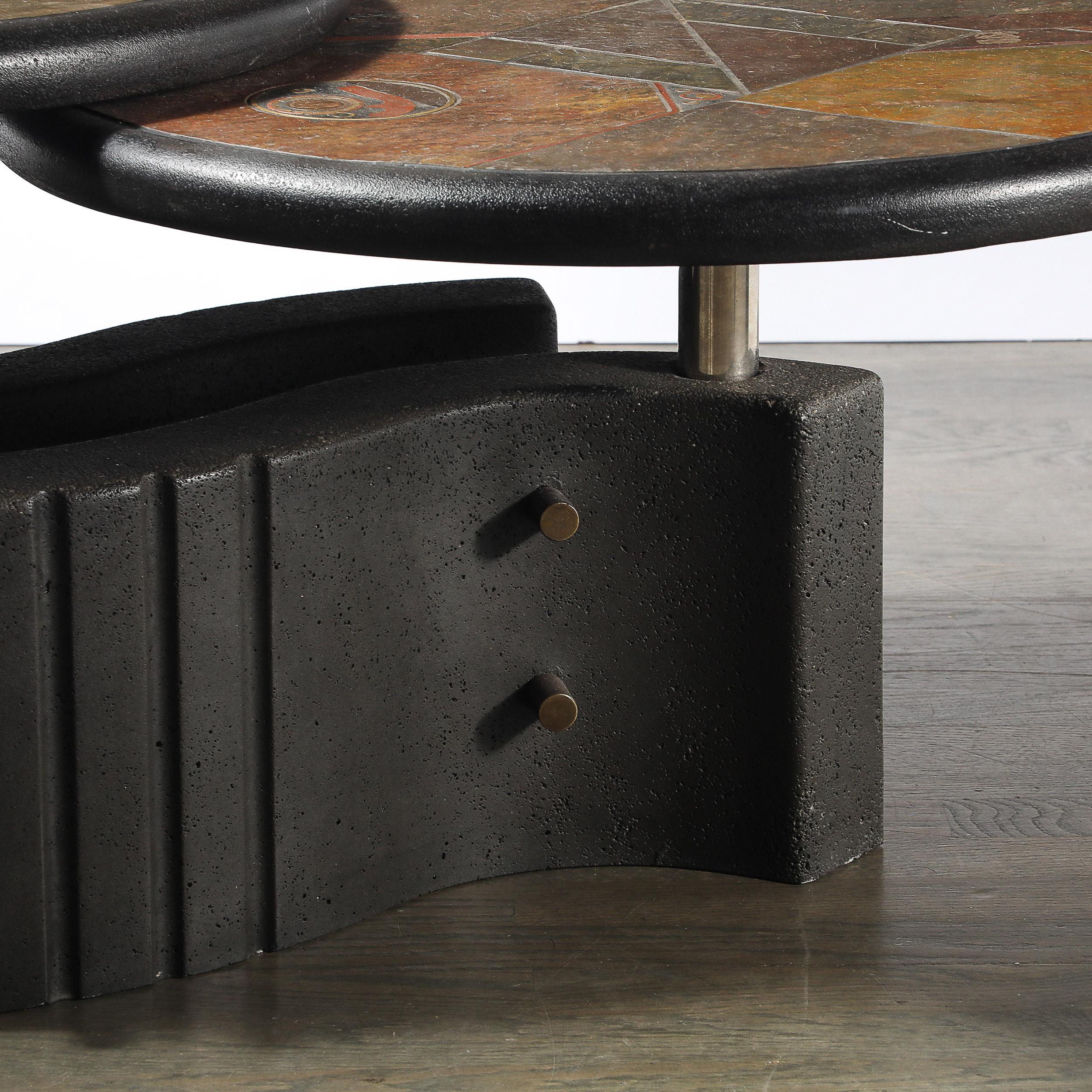 Néerlandais Table de cocktail articulée en pierre et métal du milieu du siècle brutal par Paul Kingma en vente