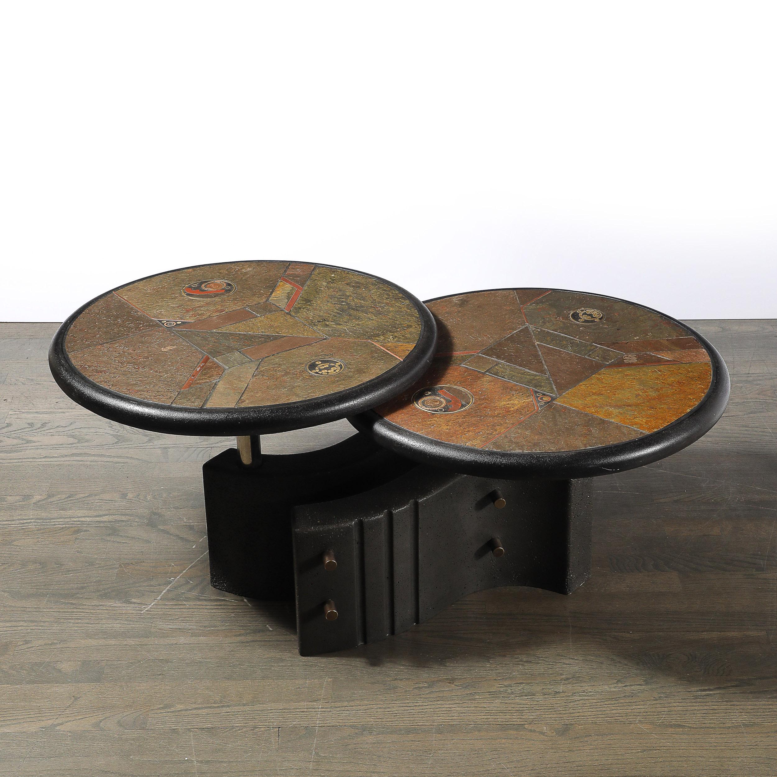 Fin du 20e siècle Table de cocktail articulée en pierre et métal du milieu du siècle brutal par Paul Kingma en vente