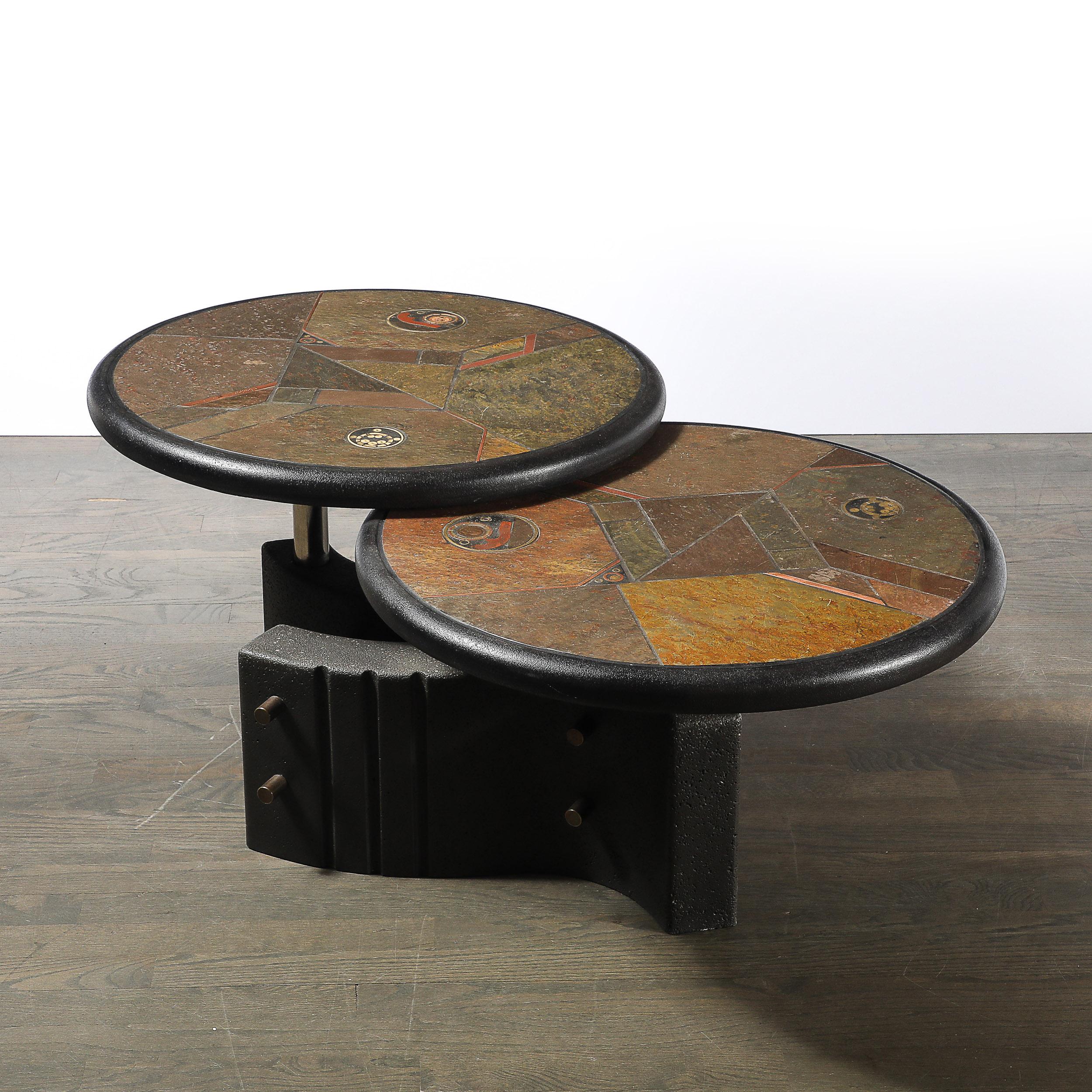Métal Table de cocktail articulée en pierre et métal du milieu du siècle brutal par Paul Kingma en vente