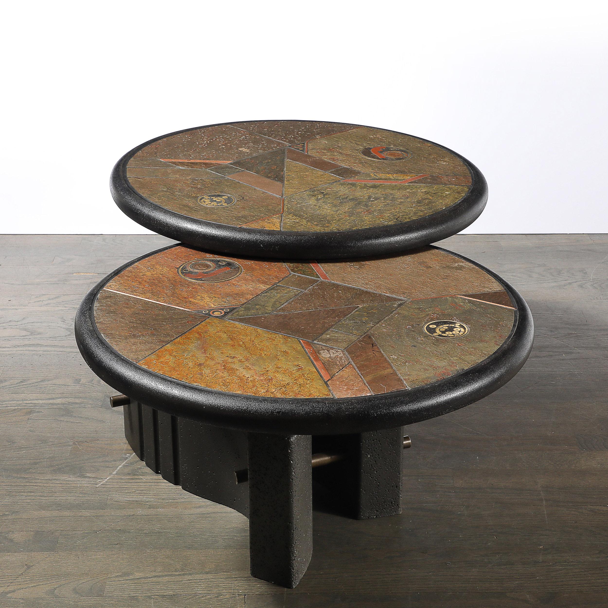 Table de cocktail articulée en pierre et métal du milieu du siècle brutal par Paul Kingma en vente 2