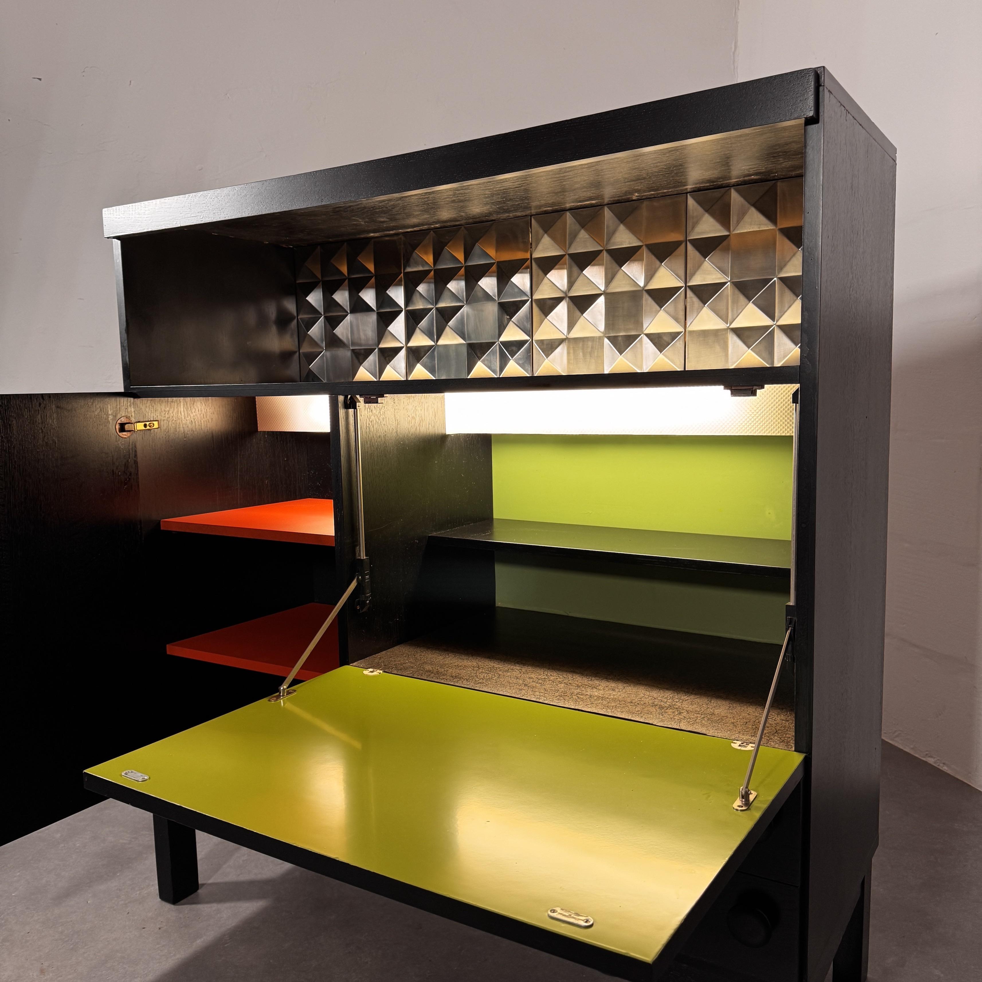 Mueble Bar Brutalista de Mediados de Siglo de Jean Batenburg, años 70 Aluminio en venta