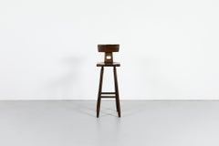 Mid-Century Brutalist Bar Stool by De Puydt, Dark Stained Oak, T-Back