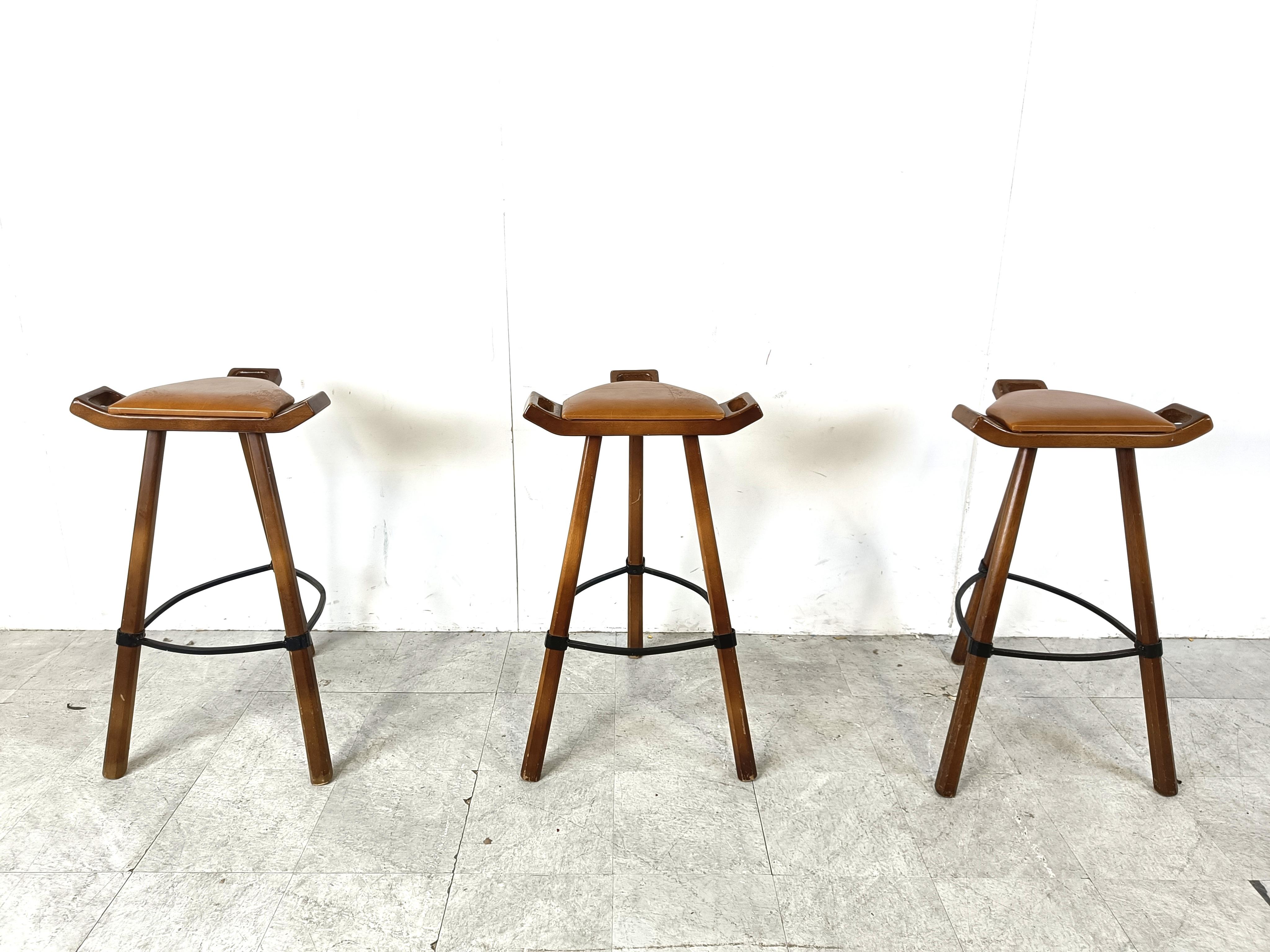 Spanish Mid century brutalist bar stools, 1960s - set of 3 For Sale