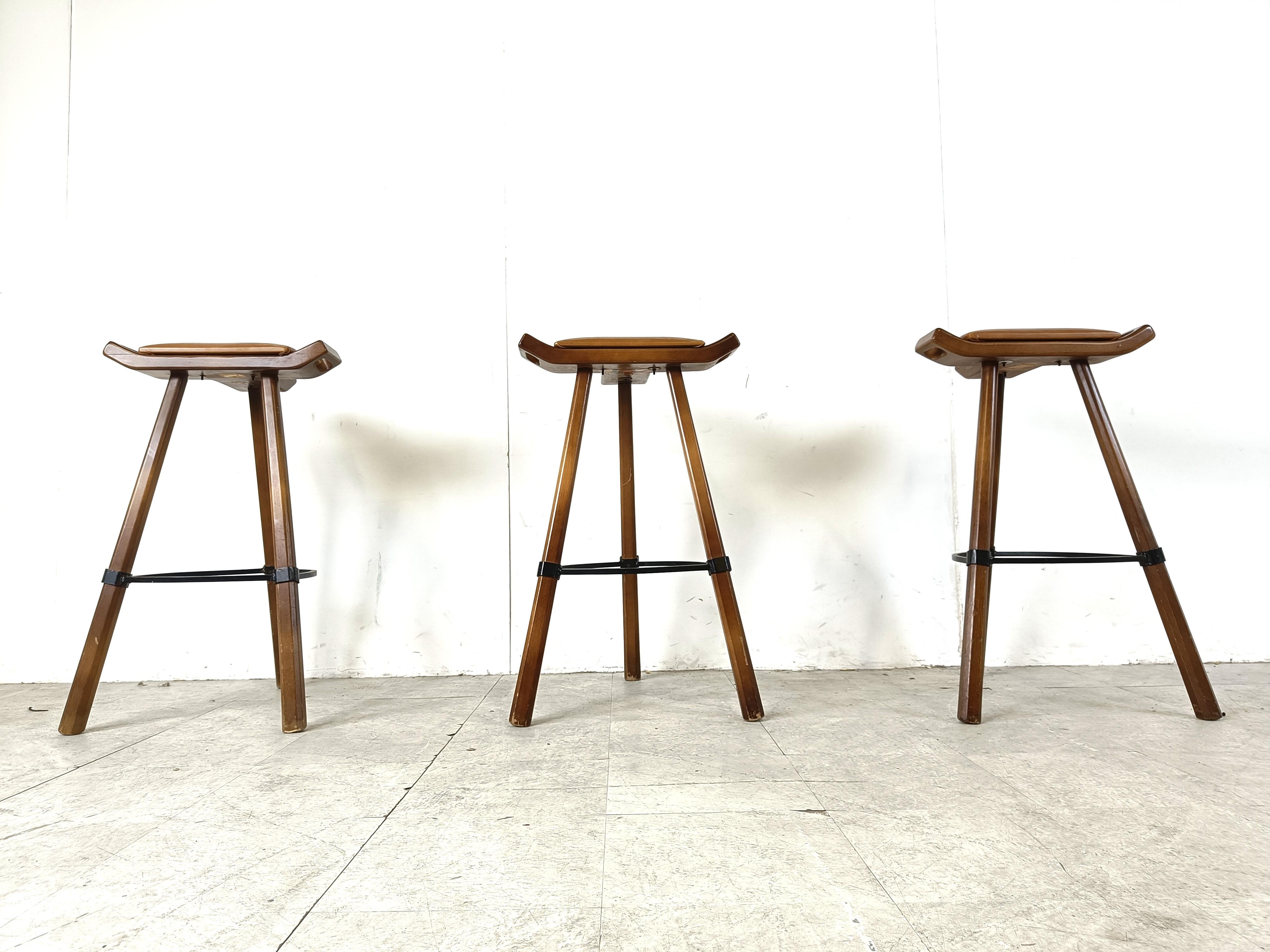 Oak Mid century brutalist bar stools, 1960s - set of 3 For Sale