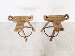 Tabourets de bar brutalistes du milieu du siècle, ensemble de 2, années 1960